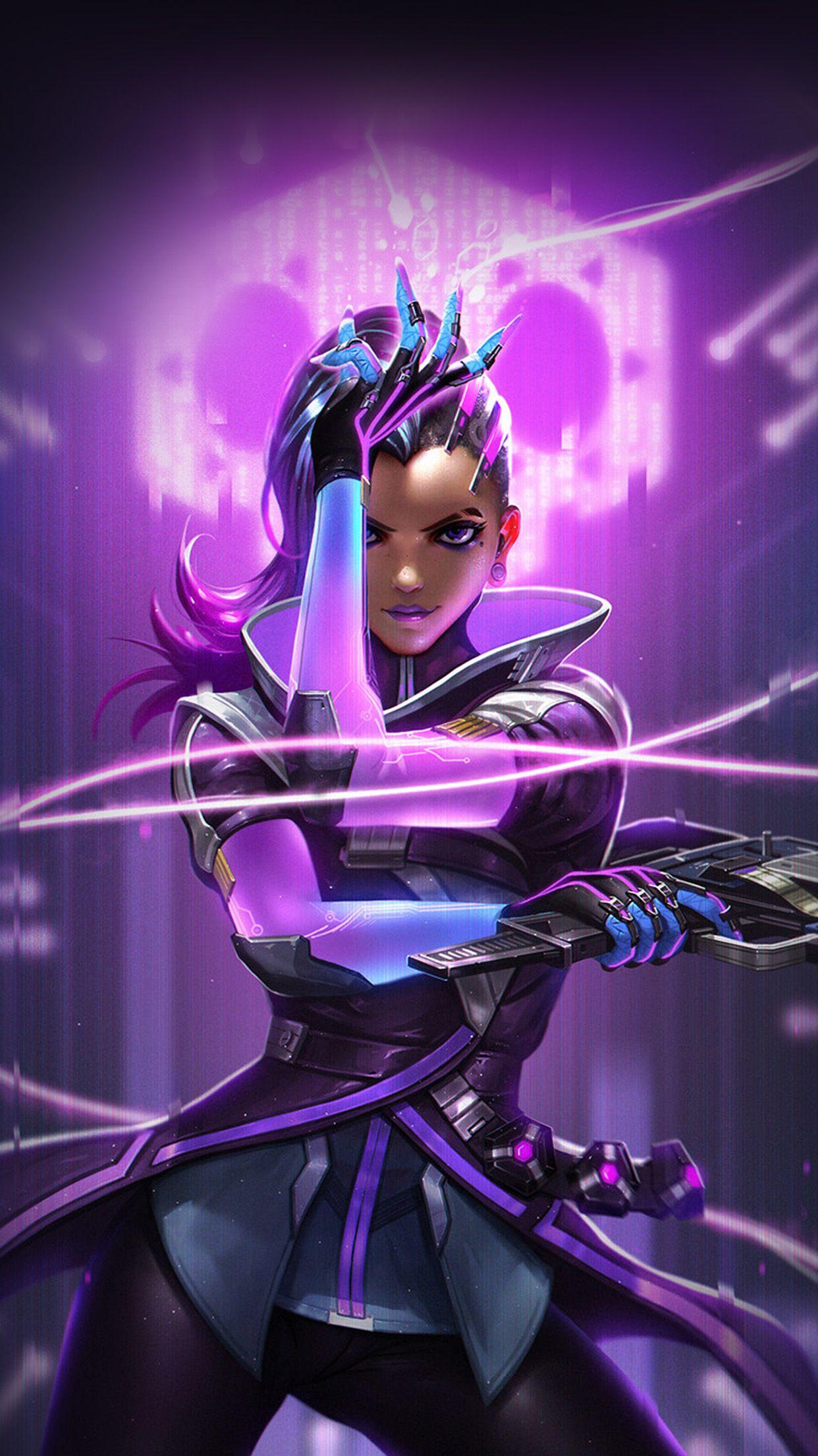 1242x2208 Liang Xing Overwatch Sombra Purple Game Hero Illustration Art Wallpaper