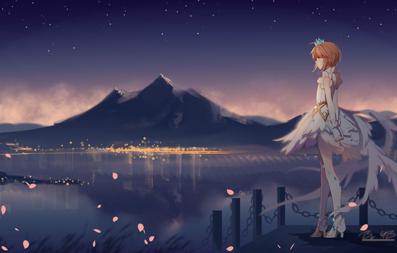 1332x850 Wallpaper night, Sakura, girl, Card Captor Sakura image for desktop, section сёнэн