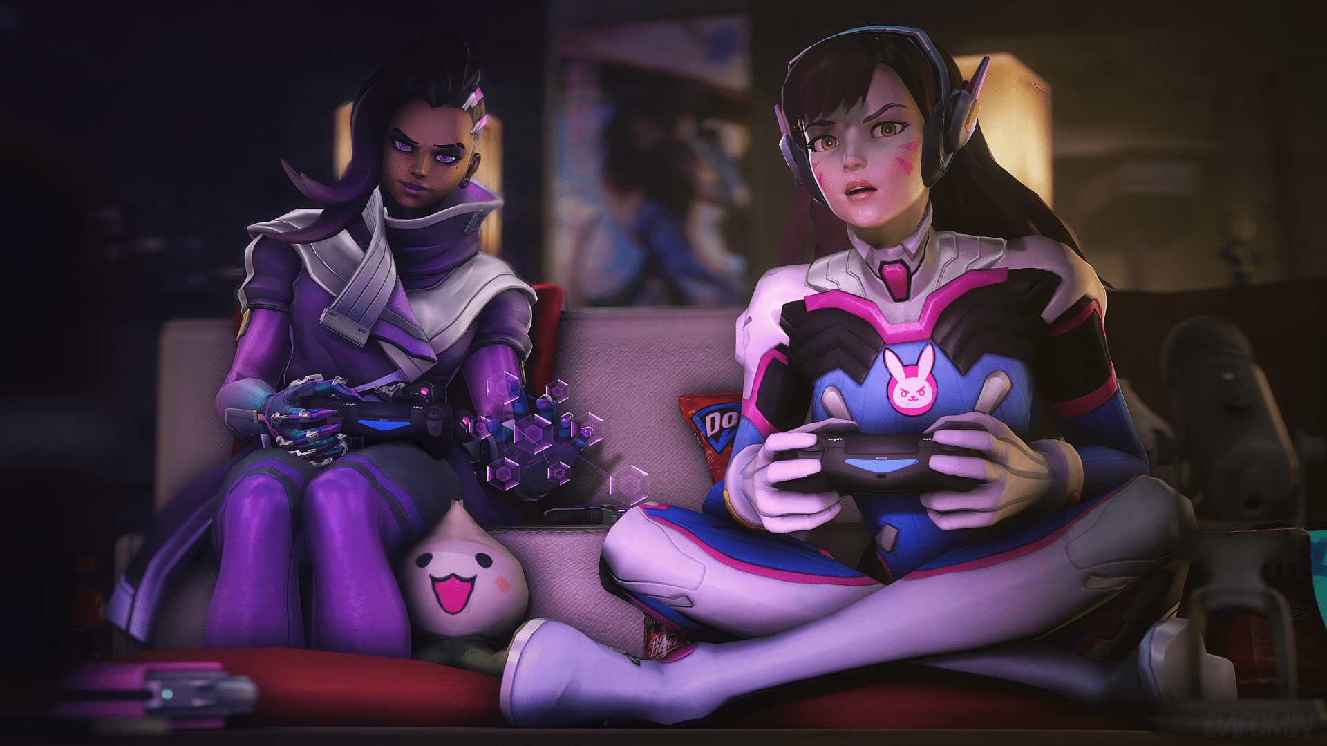 1920x1080 Download 1920x1080 Sombra, D.va, Playing Video Games, Overwatch Wallpaper for Widescreen