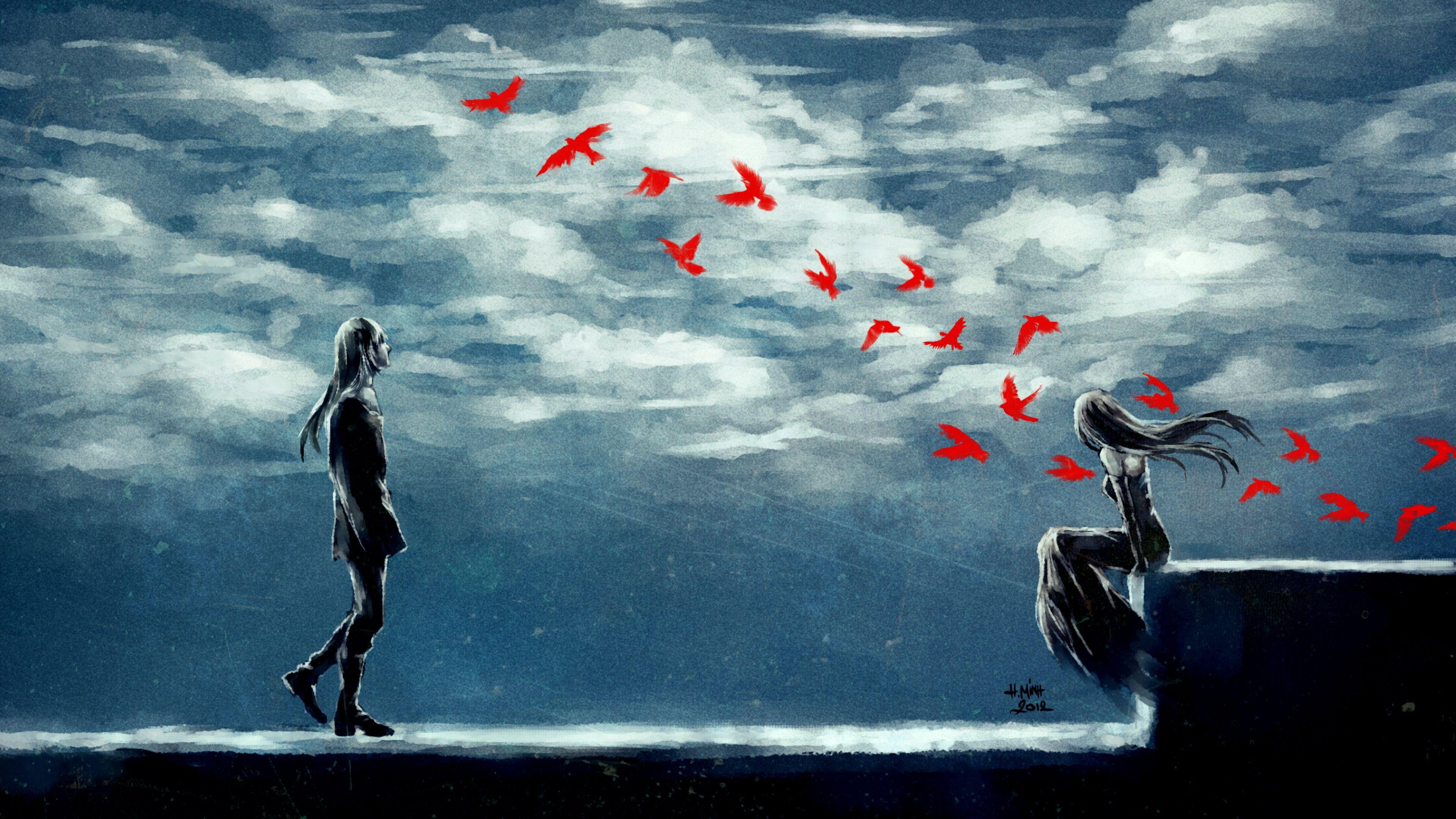 3840x2160 Clouds Anime Girl and Boy, HD Anime, 4k Wallpaper, Image, Background, Photo and Picture