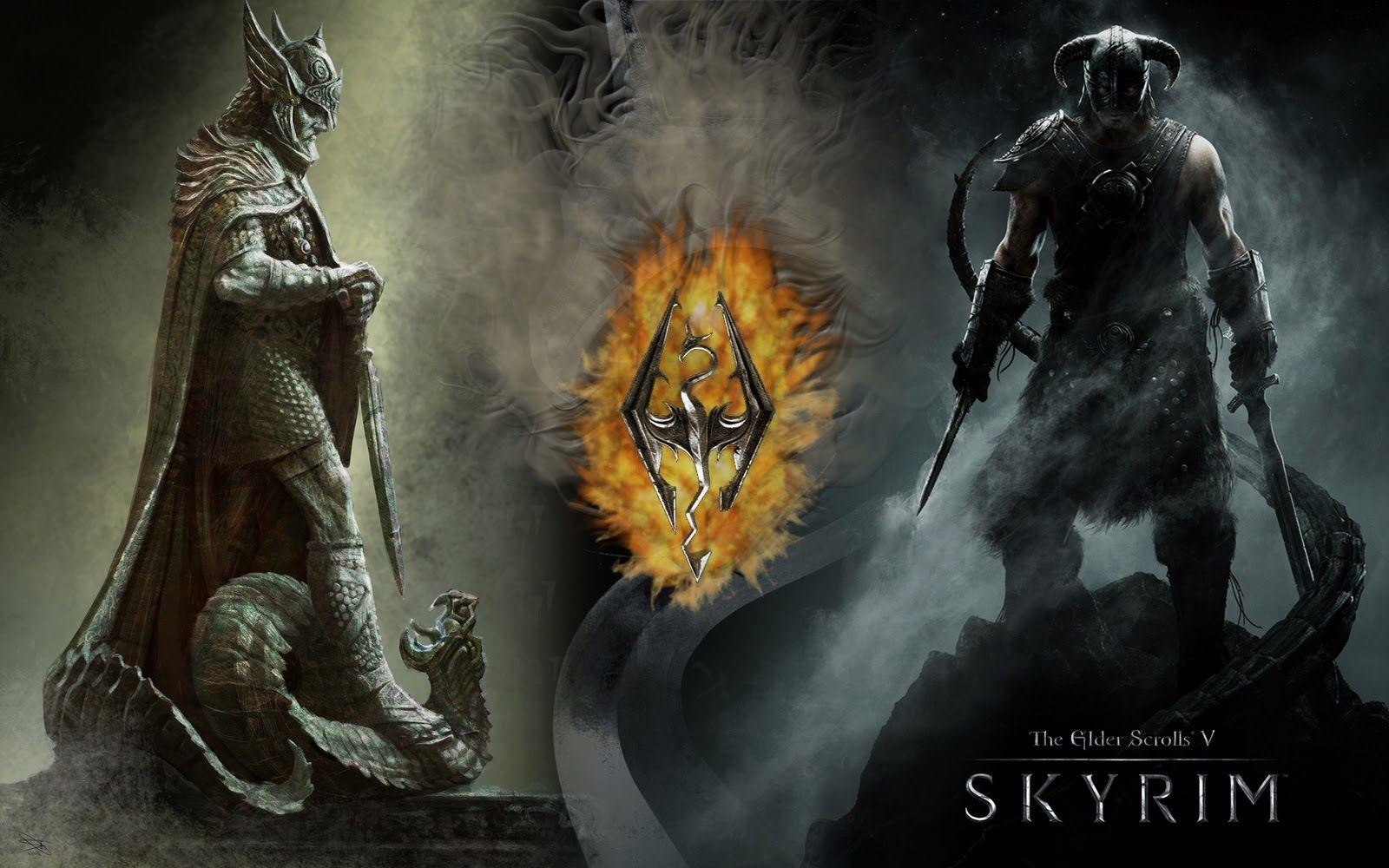 1600x1000 Skyrim Fanart: Wallpaper featuring Talos and the Dragonborn