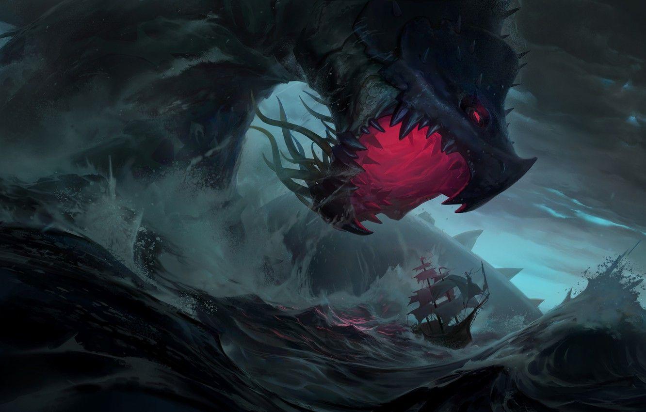 1332x850 Wallpaper sea, ship, monster, attack, Bilgewater, Legends of Runeterra image for desktop, section игры