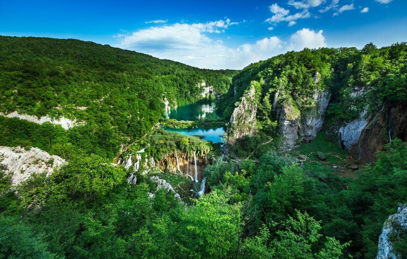 1332x850 Wallpaper forest, landscape, rocks, panorama, waterfalls, cascade, Croatia, Croatia, National Park, Plitvice lakes, Plitvice Lakes National Park, Lower Lake image for desktop, section ֬۬٬Ѭج