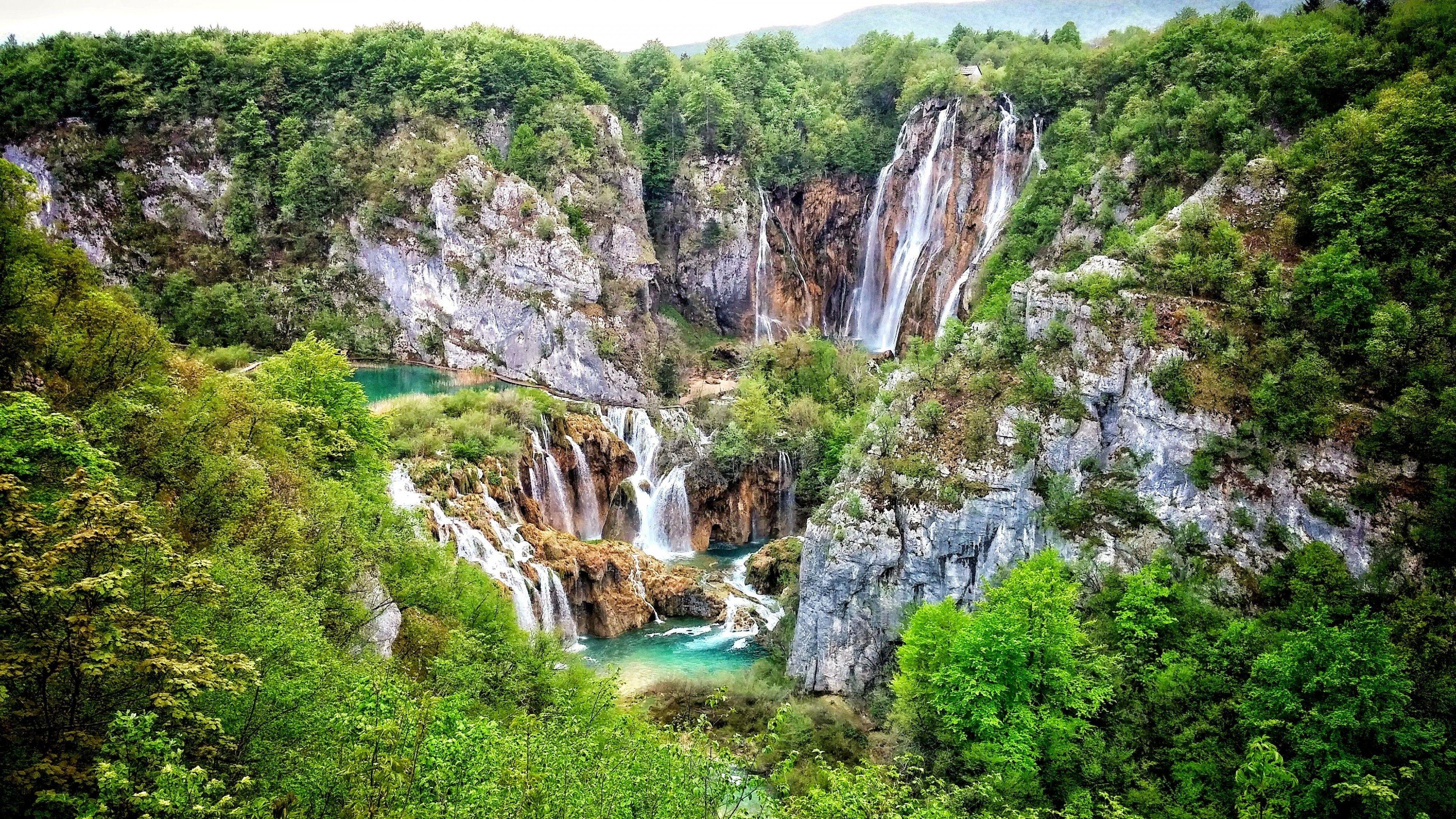 3840x2160 Download 3840x2160 Plitvice Lakes National Park, Croatia, Mountain, Waterfalls, Shrubs, Forest Wallpaper for UHD TV