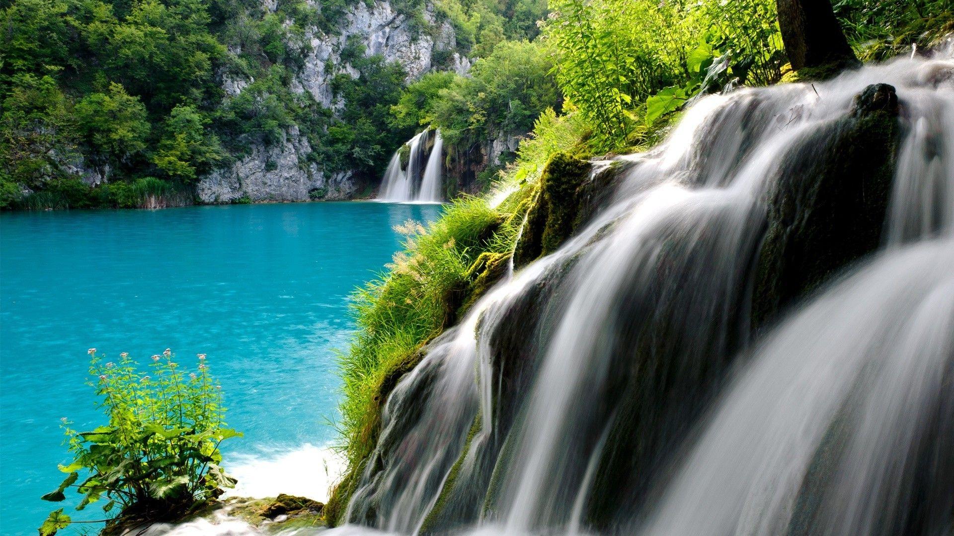 1920x1080 National Park Plitvice lakes, waterfall