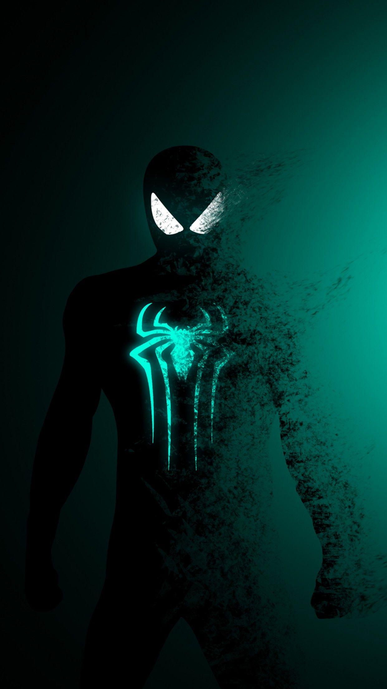 1242x2208 4K Wallpaper Spider Man, Dark, Cyan, Minimal, Graphics CGI