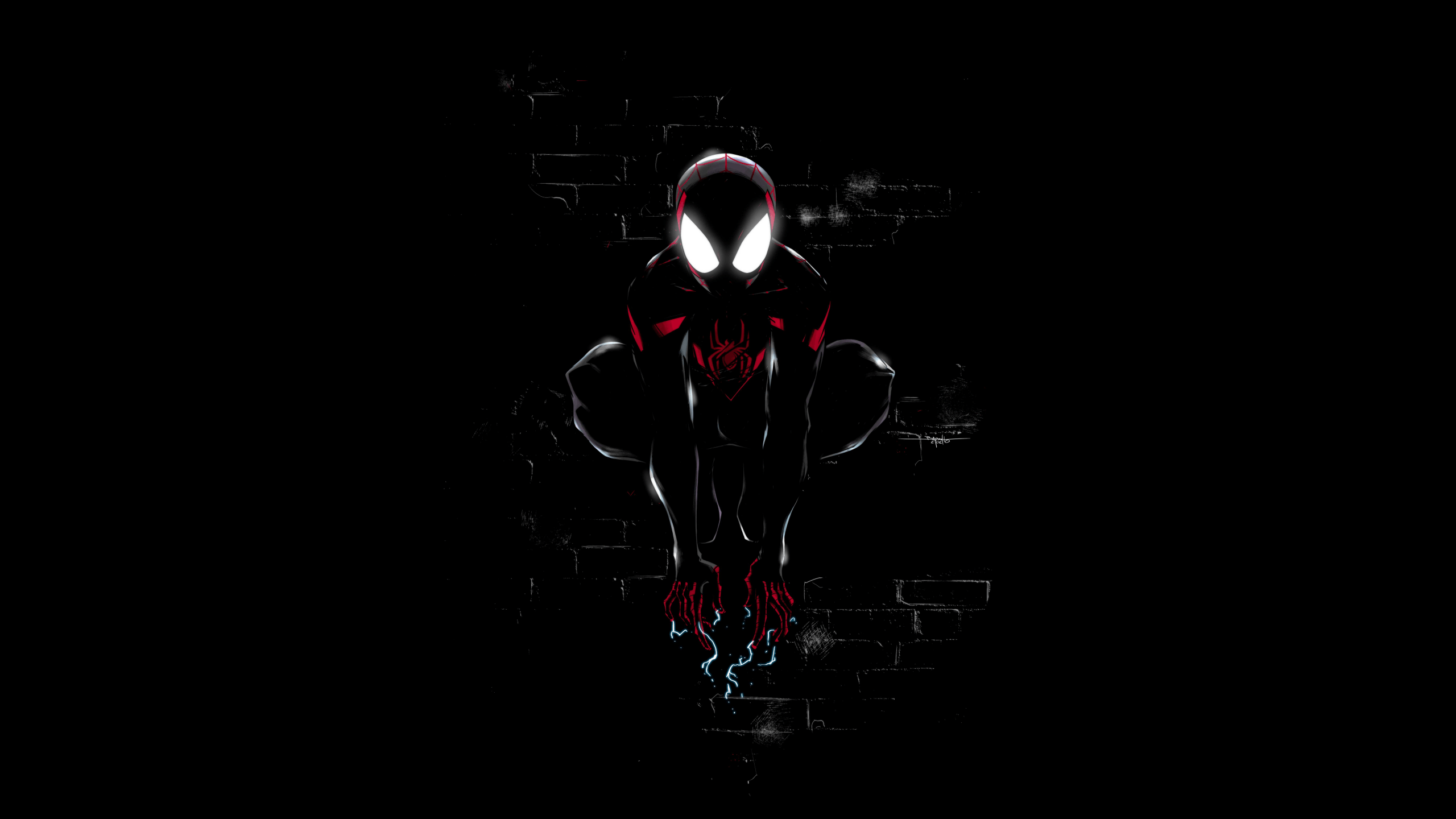 2560x1440 Miles Morales 4K Wallpaper, Spider Man, Dark, Black Background, Artwork, 5K, 8K, Graphics CGI