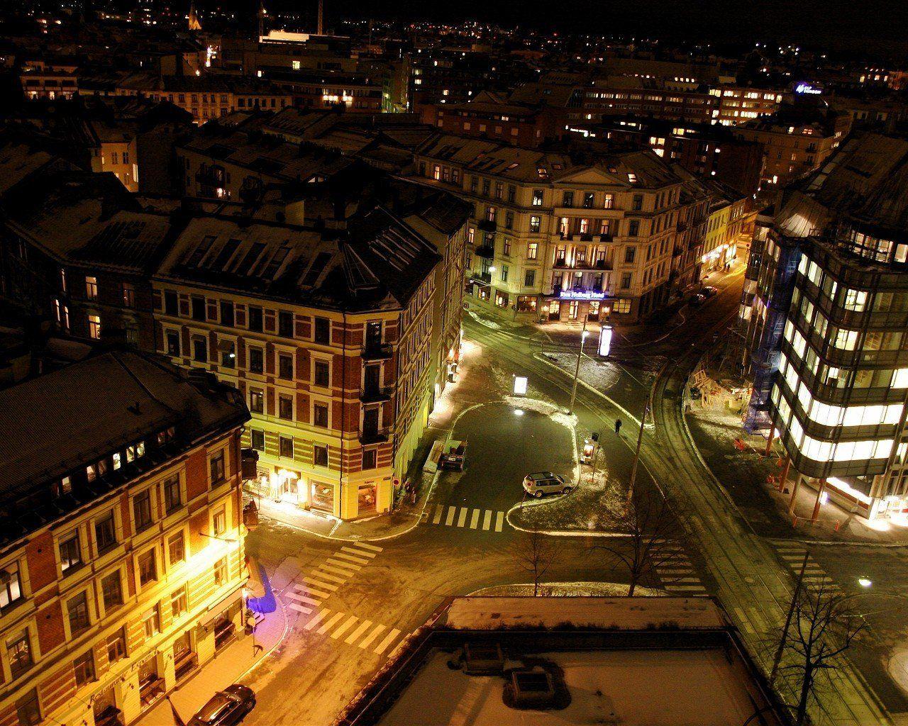 1280x1024 Oslo, Norway, Night, Cityscape, Road HD .