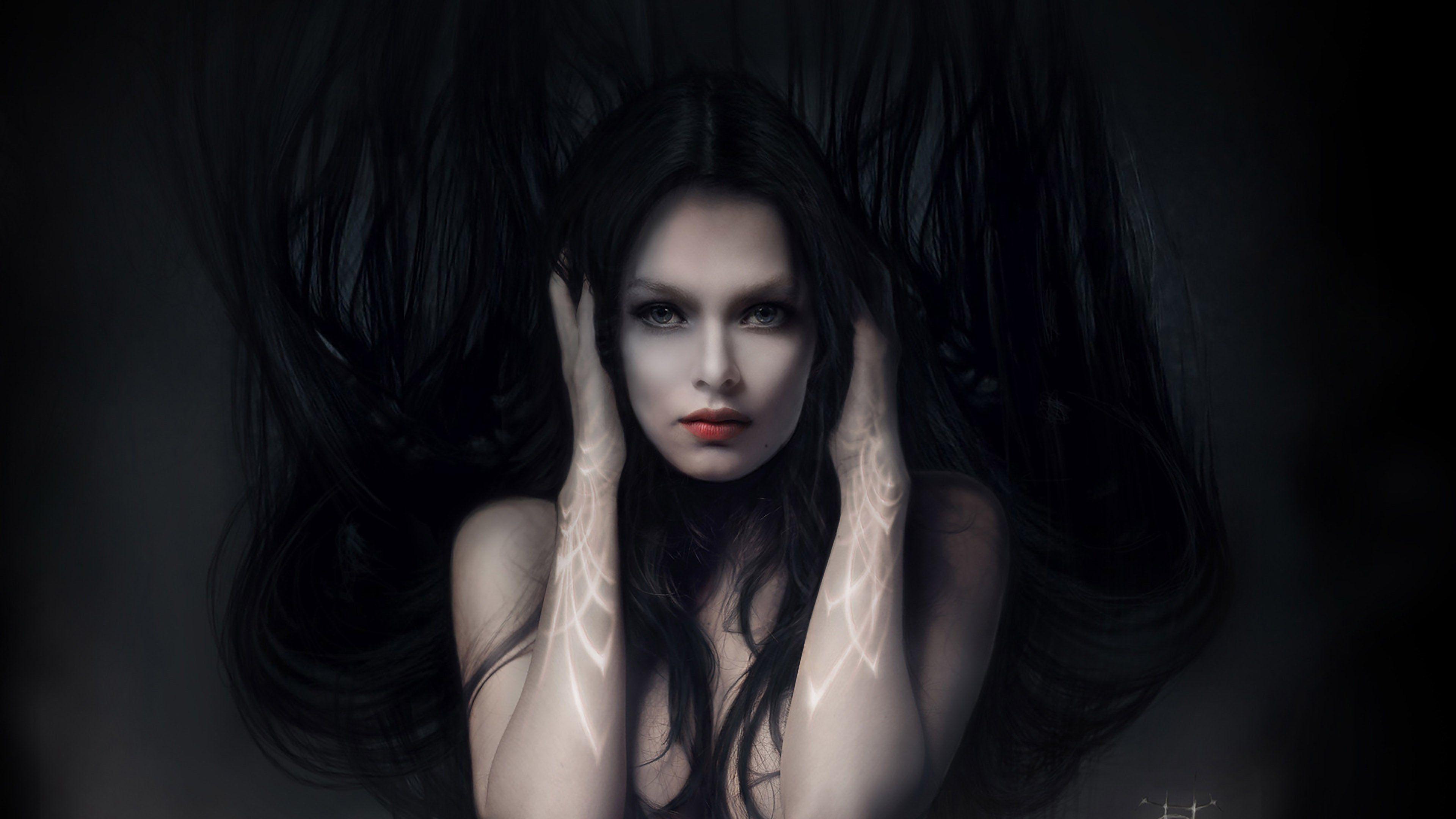 3840x2160 4K Black Raven Haired Beautiful Women Red Lips
