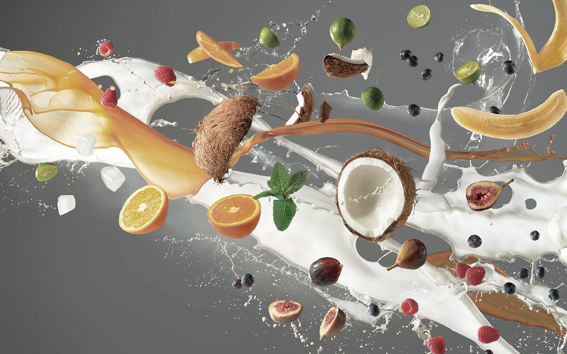 1920x1200 Wallpaper Coconut, milk, figs, blueberries, banana 1920x1200 HD Picture, Image