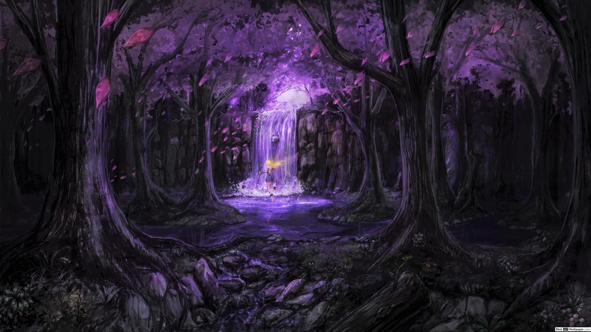 2048x1152 Fairy in Purple Fantasy Forest HD wallpaper download