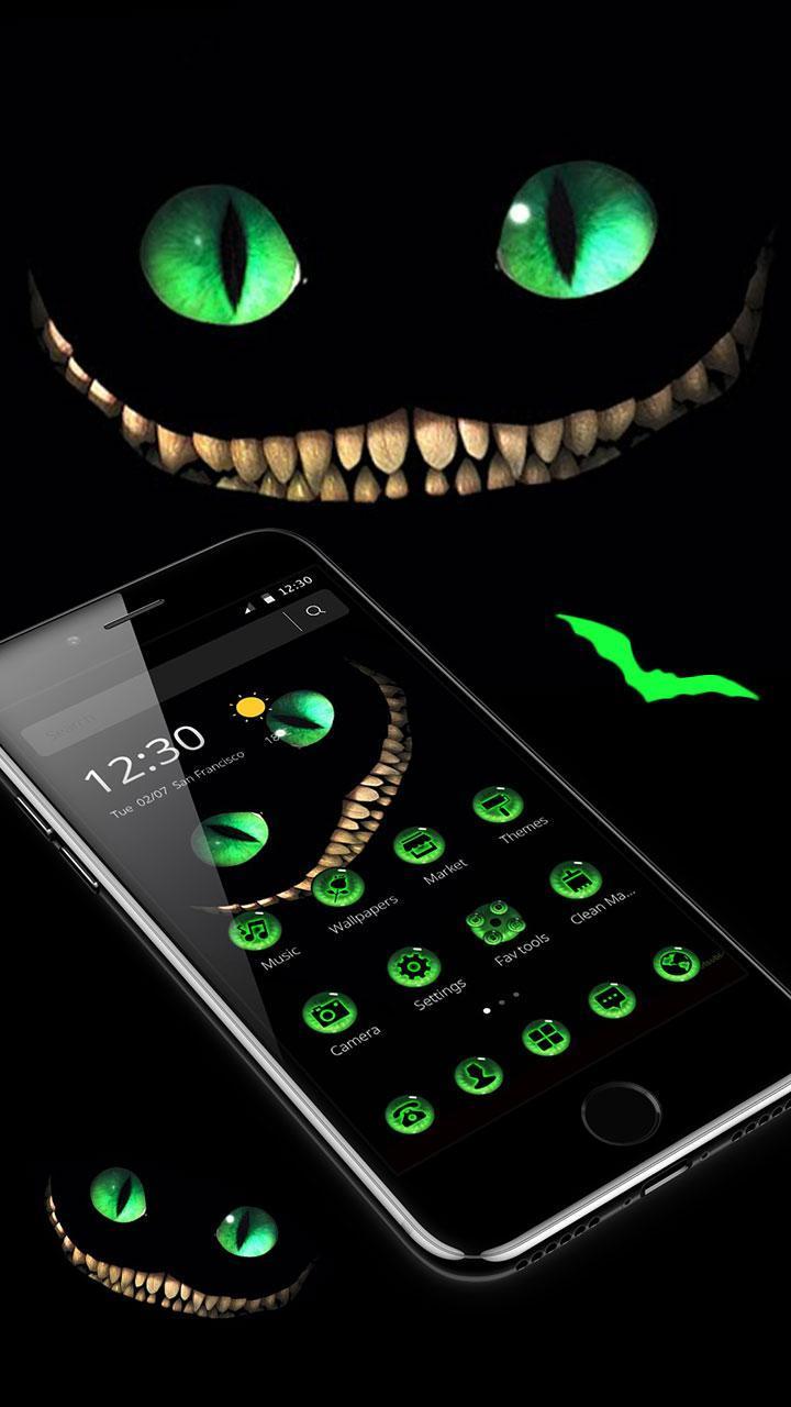 720x1280 Dark Green Evil Smile Cat Theme for Android