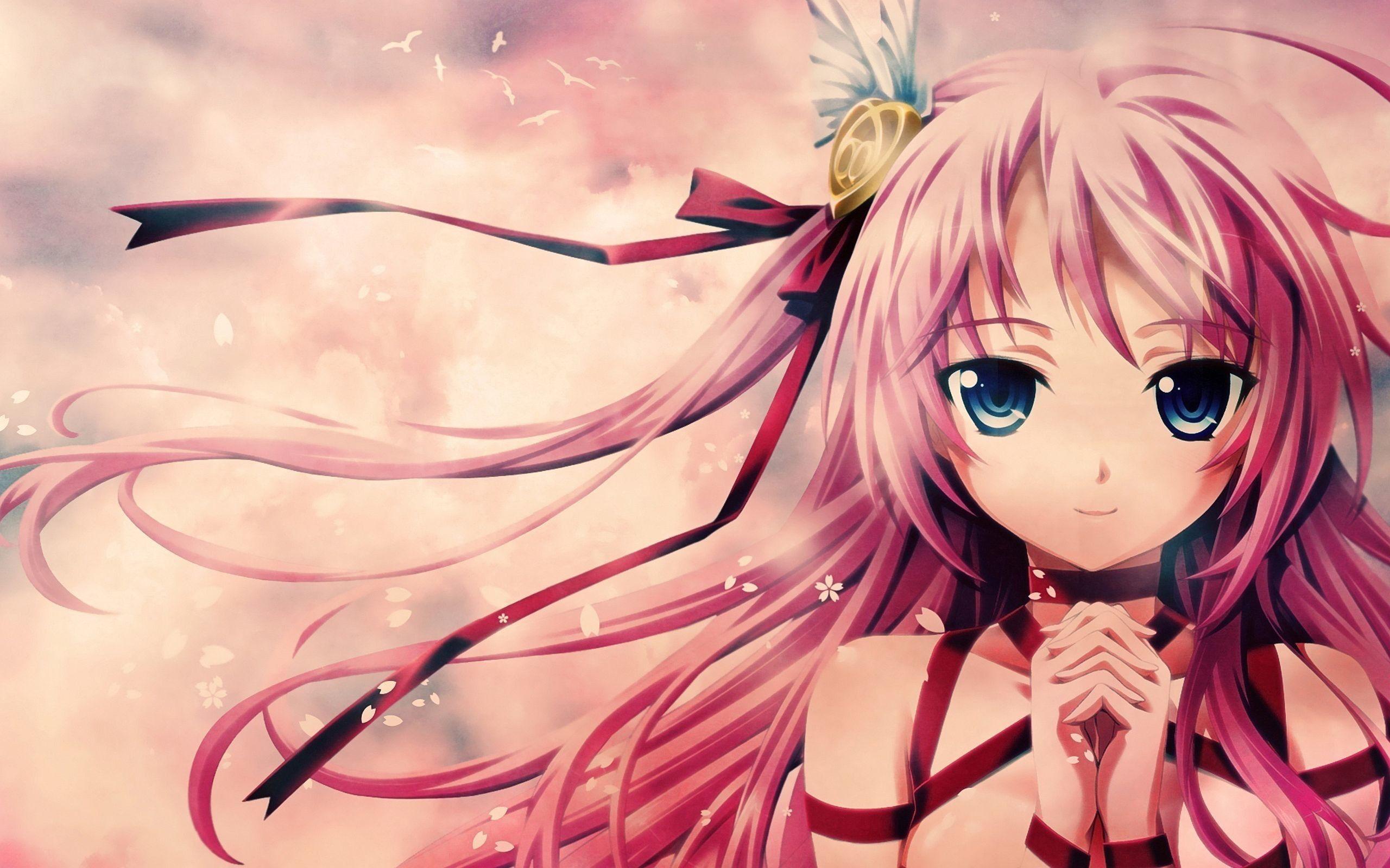 2560x1600 Cute Pink Haired Anime Girl Wallpaper