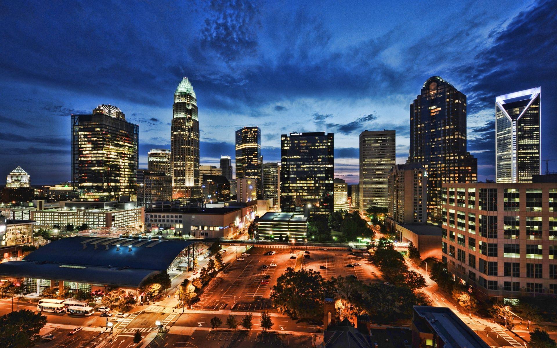 Charlotte nightscapes North Carolina USA american cities America  Charlotte at evening HD wallpaper  Peakpx