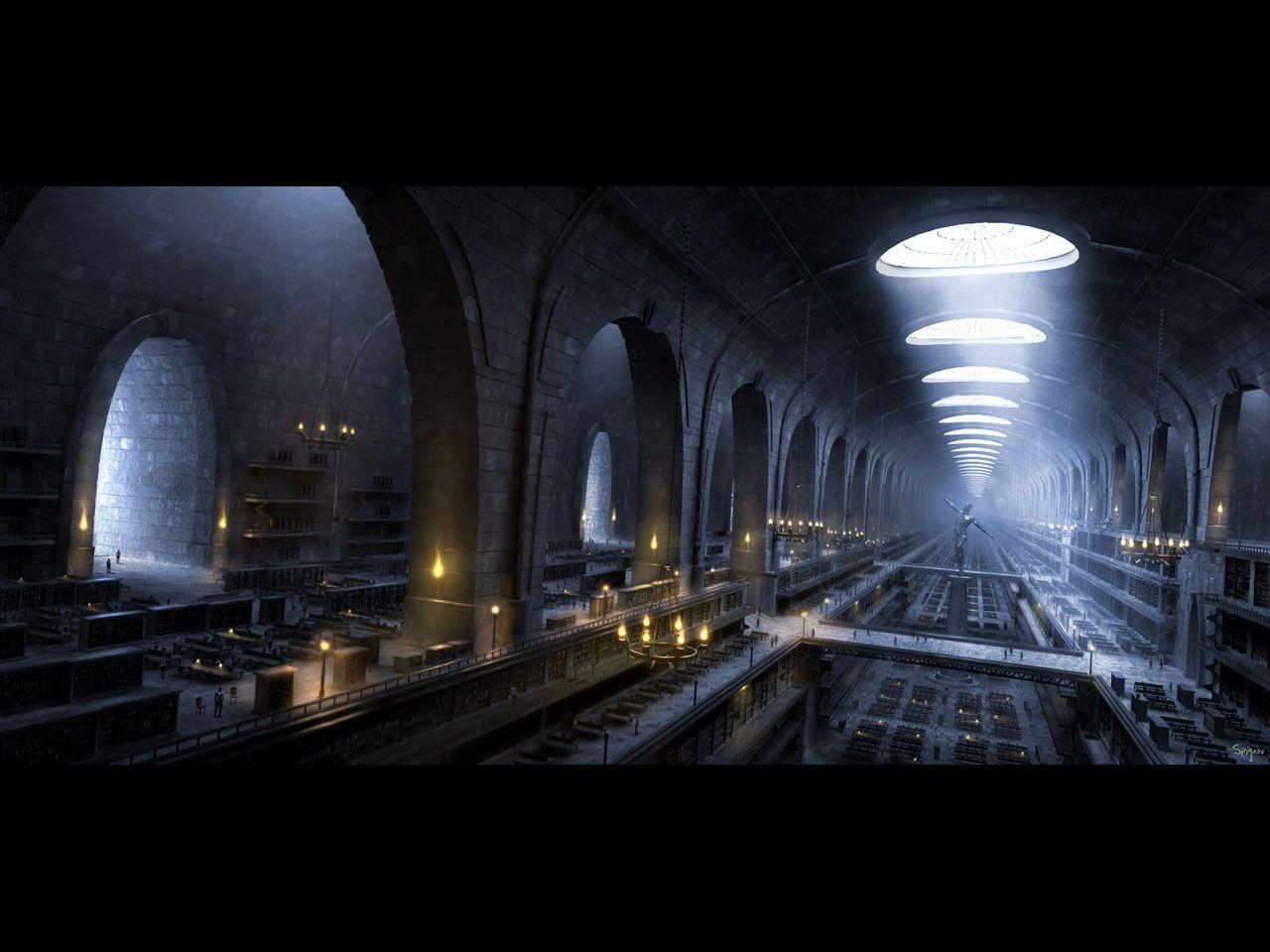 1280x960 Library by L. Menabe, 3D Digital Art, Science Fiction