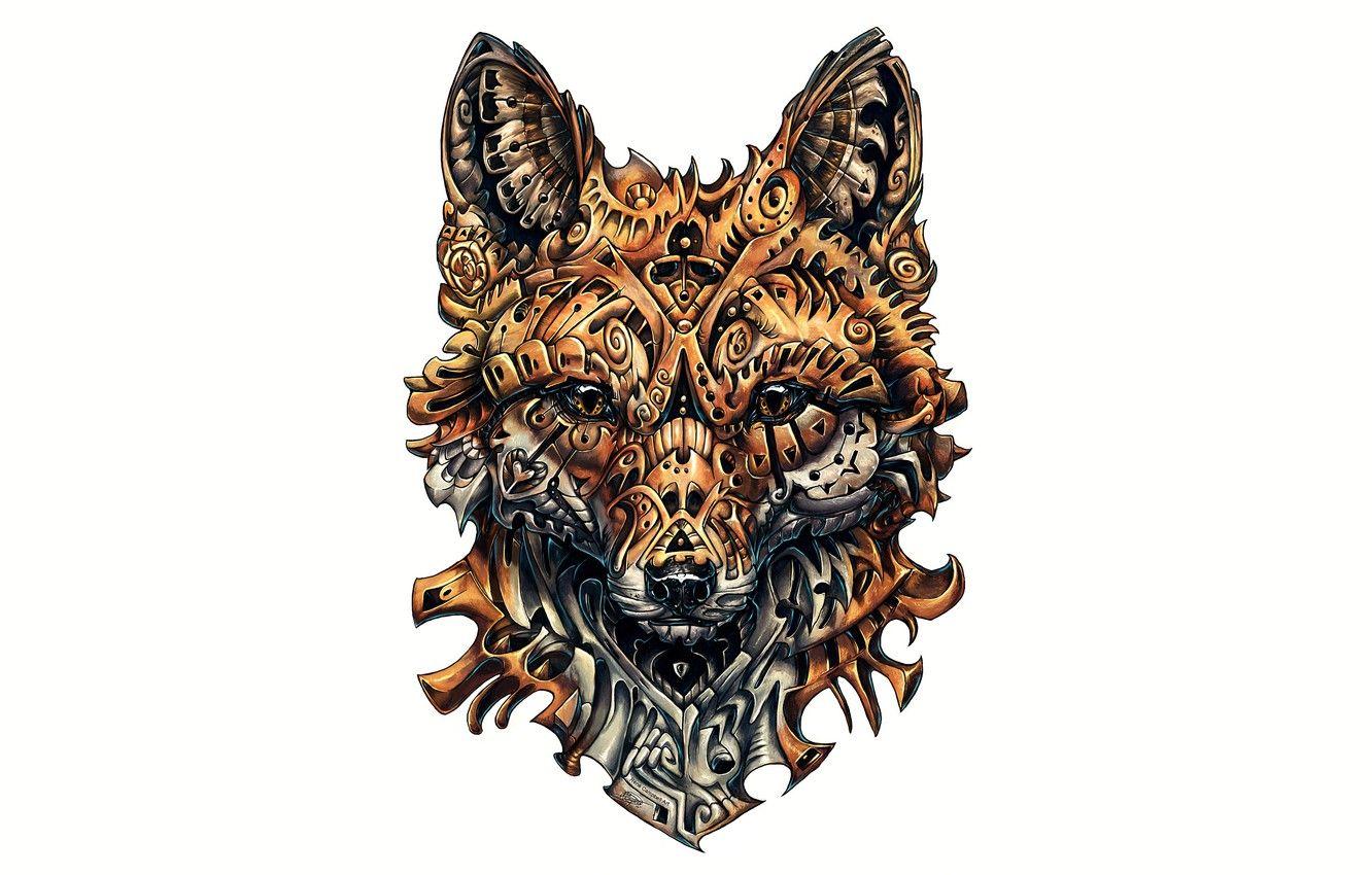 1332x850 Wallpaper fox, design, drawing, complicated image for desktop, section минимализм