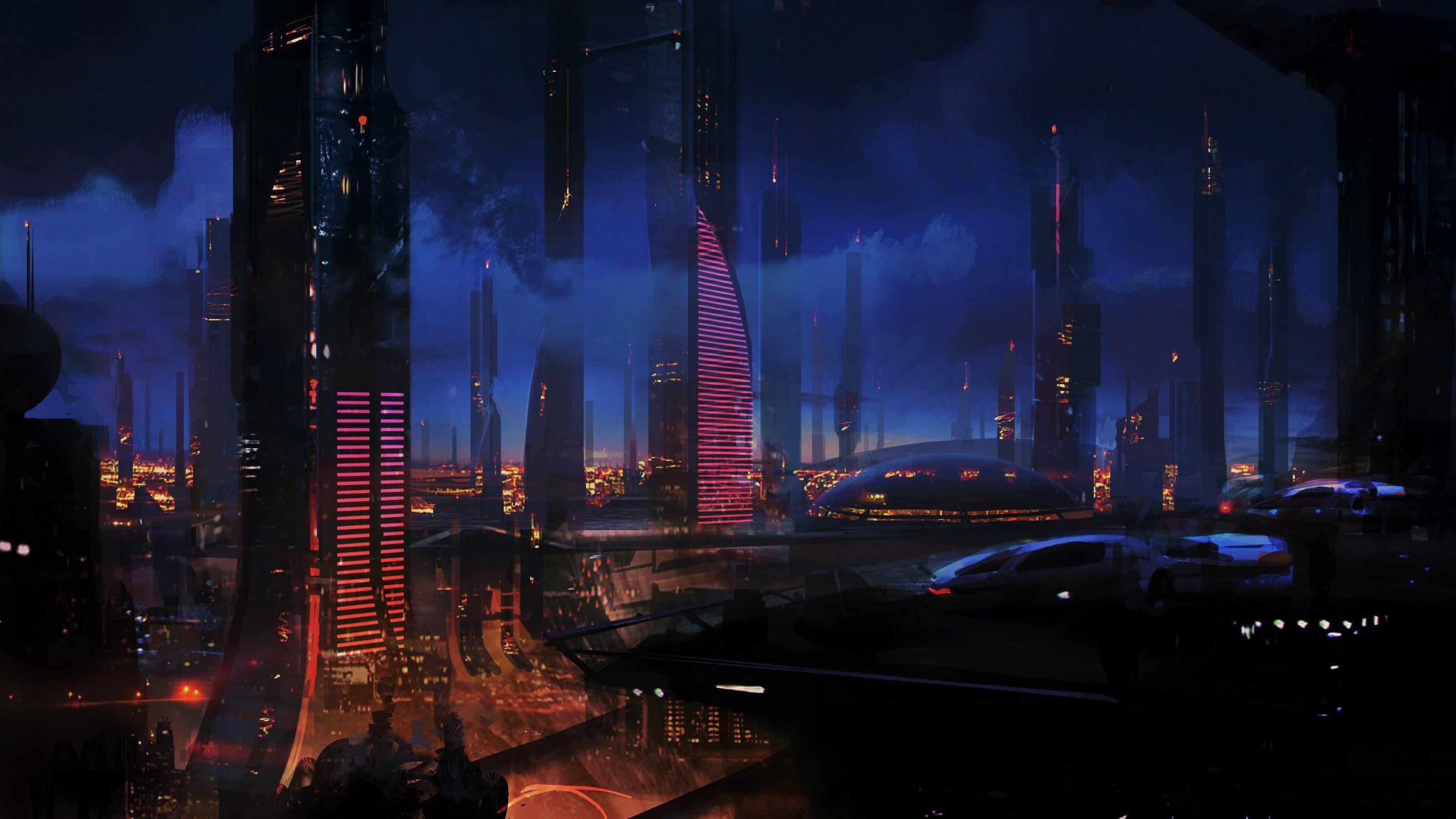 3200x1800 City Lights Futuristic Mass Effect Night Sci Fi