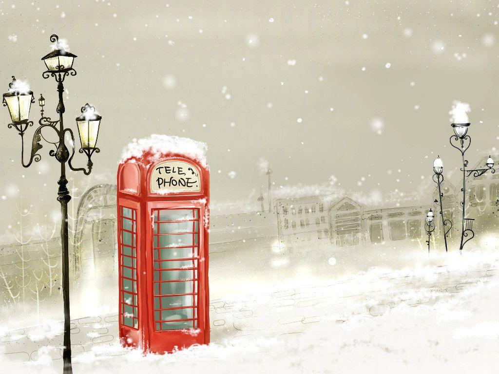 1024x768 Free Wallpaper for Desktop: Christmas telephone booth, Christmas in London