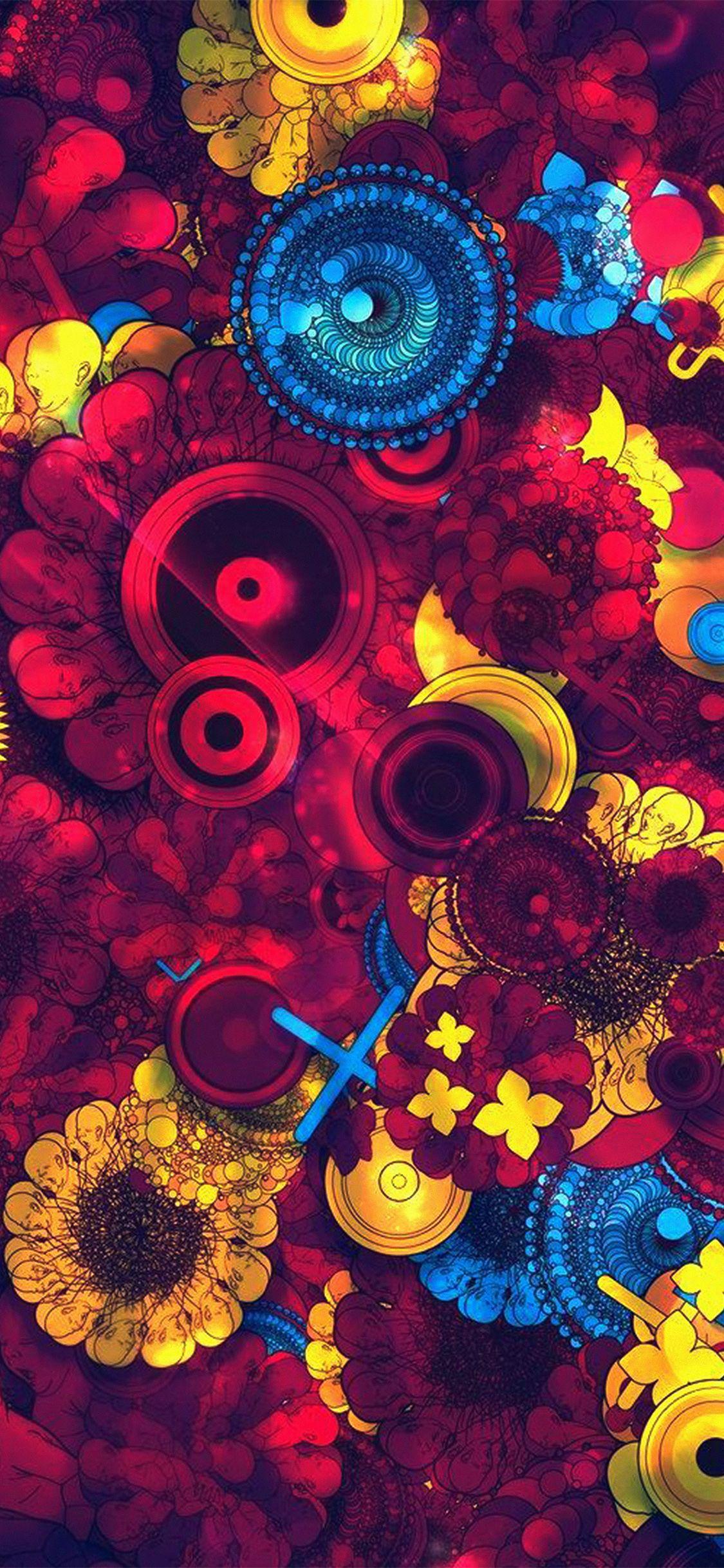 1125x2436 Abstract Art Dark Blue Yellow Color Pattern Wallpaper