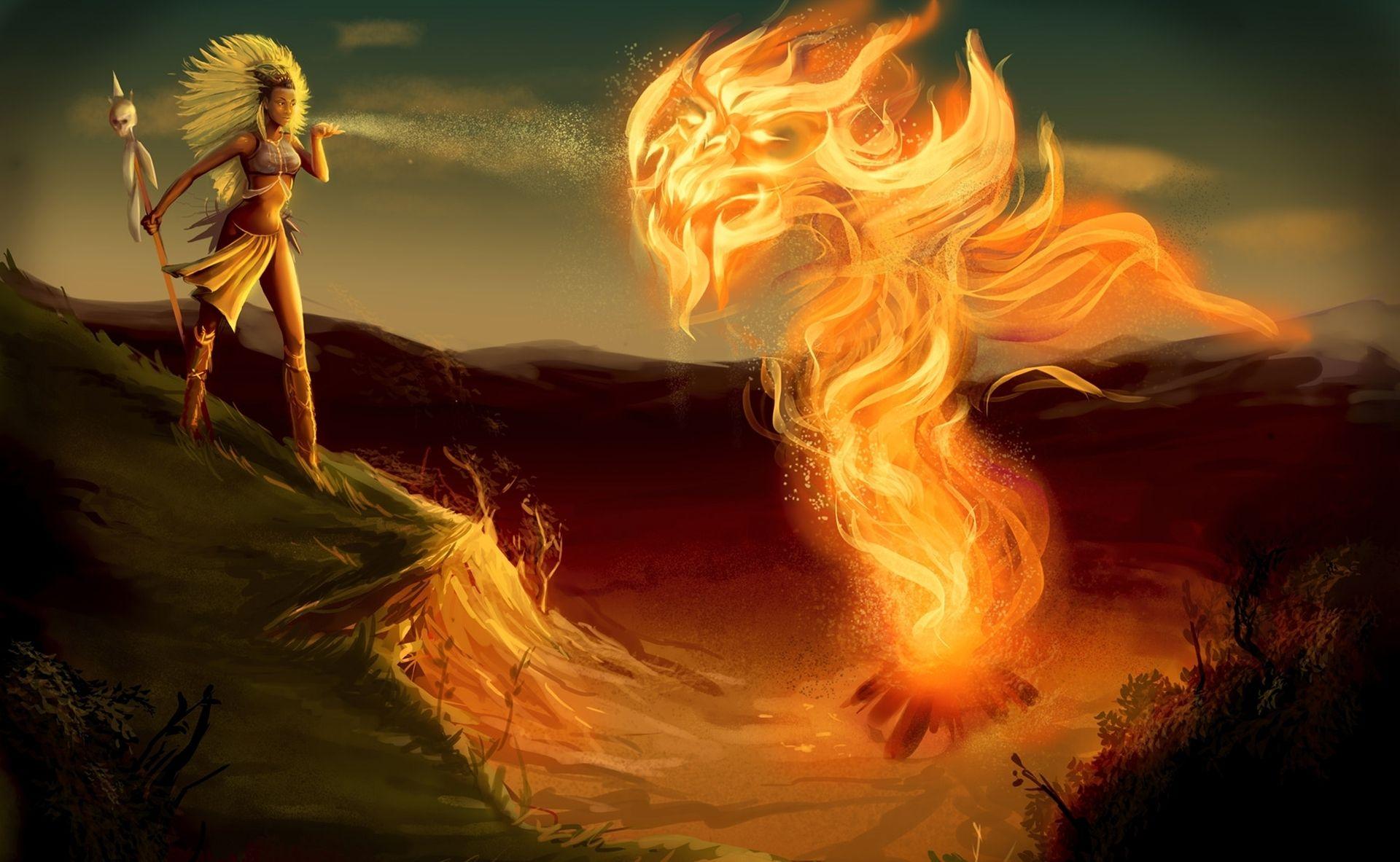 1920x1183 Diablo Witch Doctor fanart girl flames fantasy fire art demon wallpaperx1183