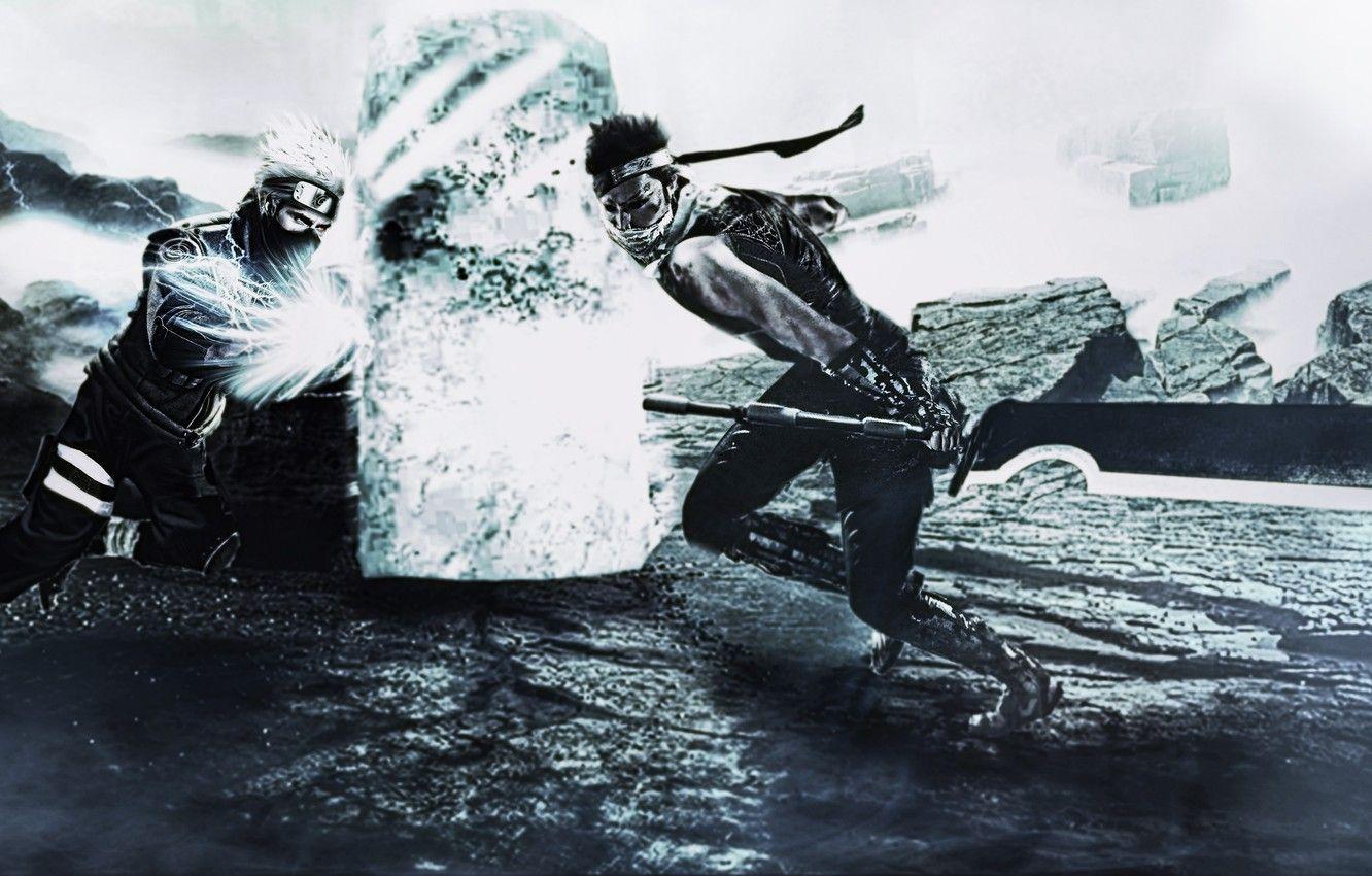 1332x850 Wallpaper Naruto, anime, fight, ninja, manga, shinobi, Kakashi, Naruto Shippuden, jutsu, Zabuza, chakra, japonese, anian image for desktop, section сёнэн