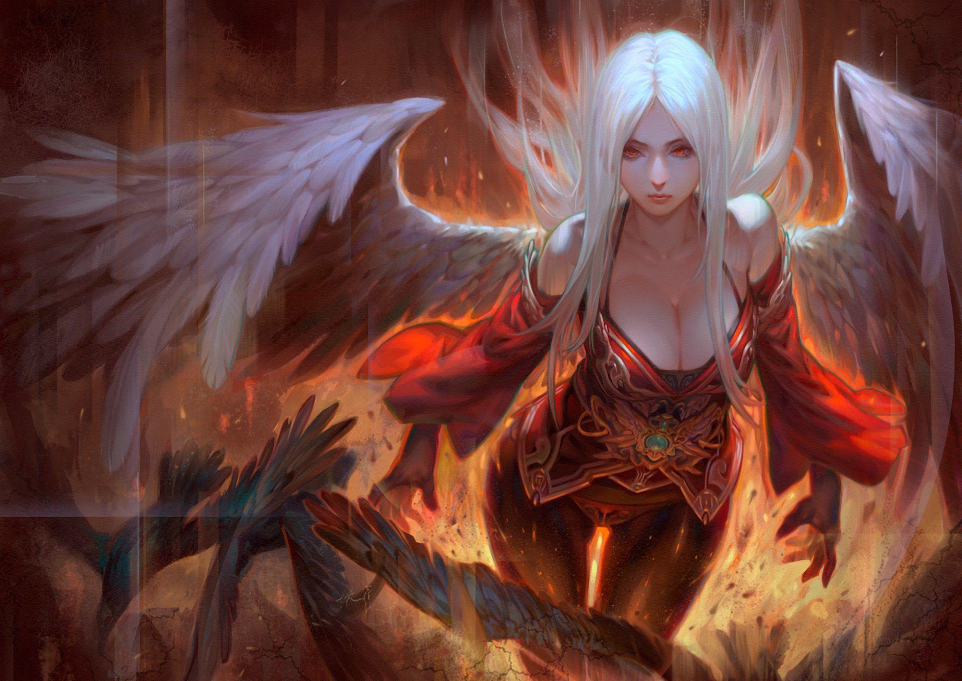 1920x1359 Angel Fire Wings Fantasy Girls dark demon original h wallpaperx1359
