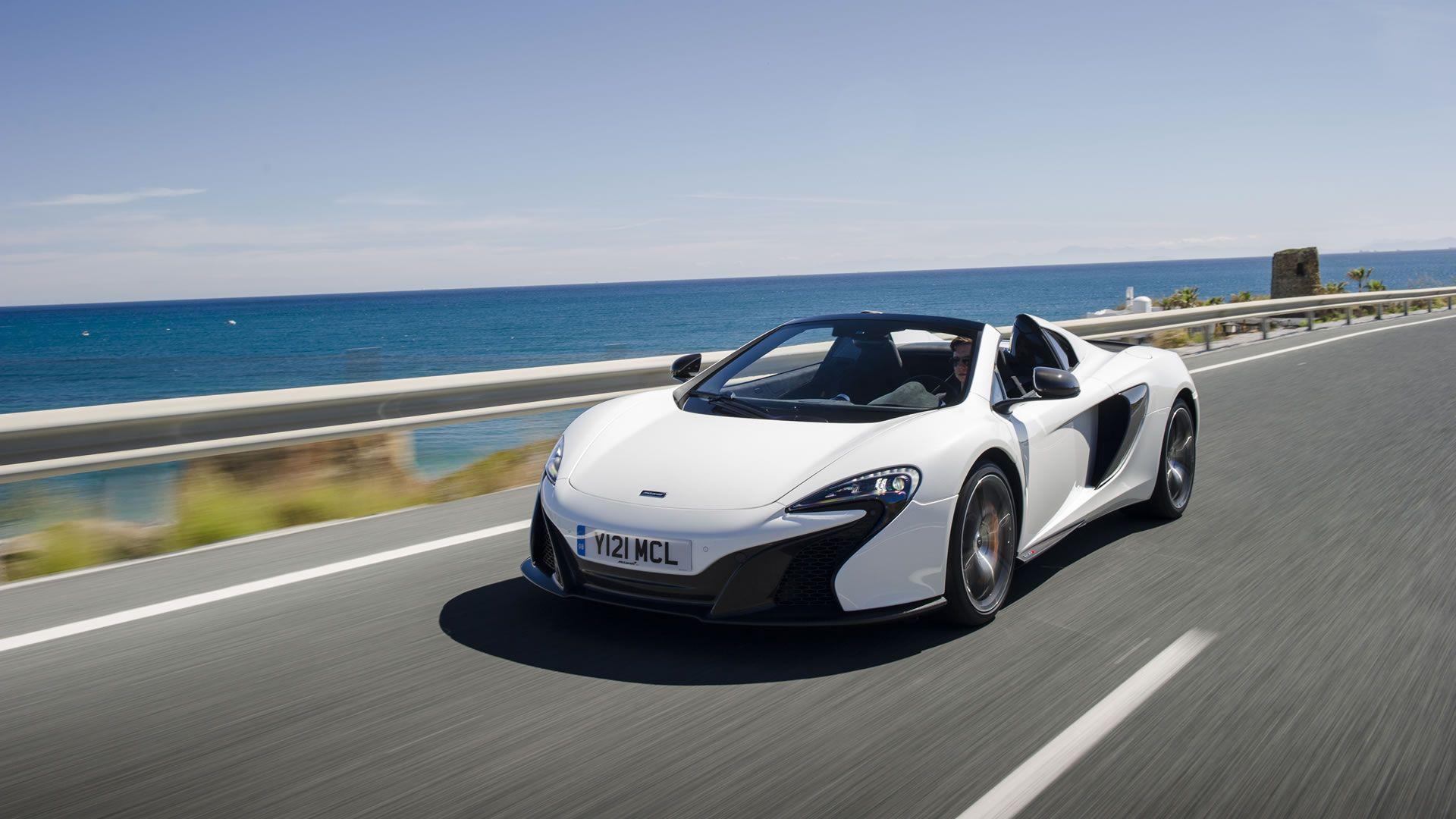 1920x1080 McLaren 650S Spider Wallpaper x Pearl White paint, sea background