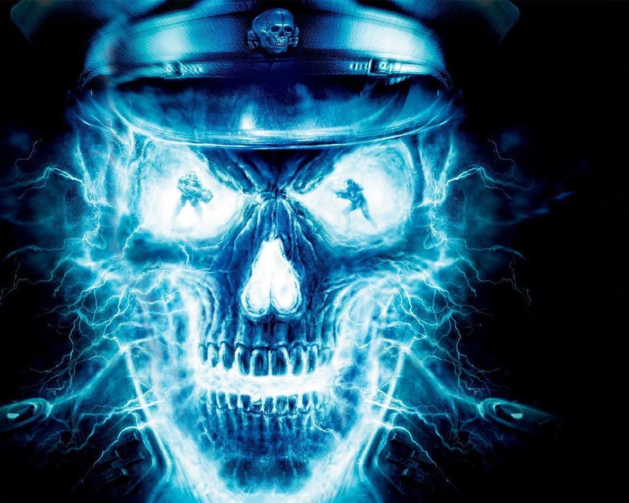 1280x1024 Blue Fire Skull Live HD Wallpaper for Android