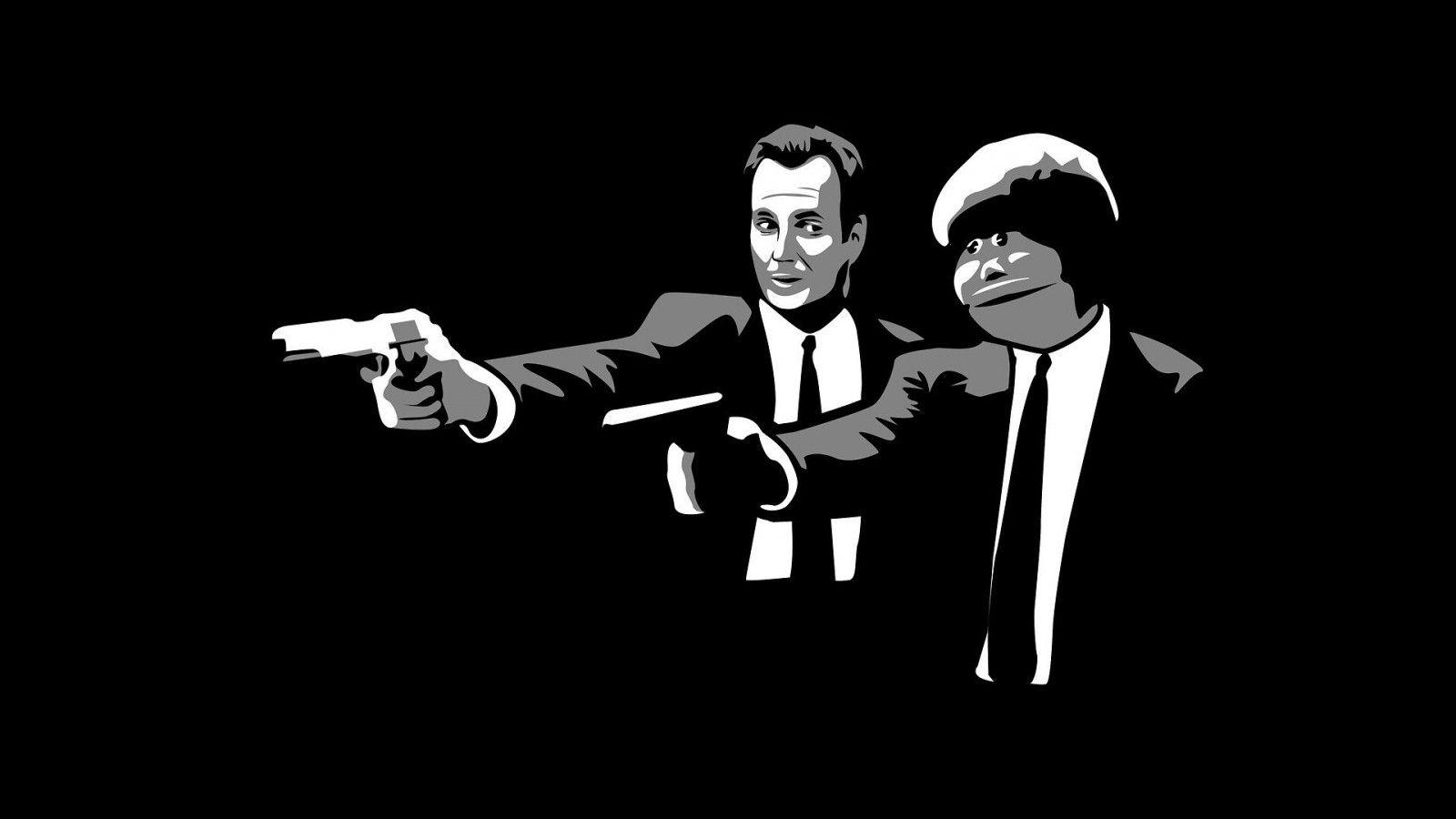 1600x900 illustration, monochrome, minimalism, movies, cartoon, Pulp Fiction, black and white, monochrome photography, font. Mocah.org HD Desktop Wallpaper