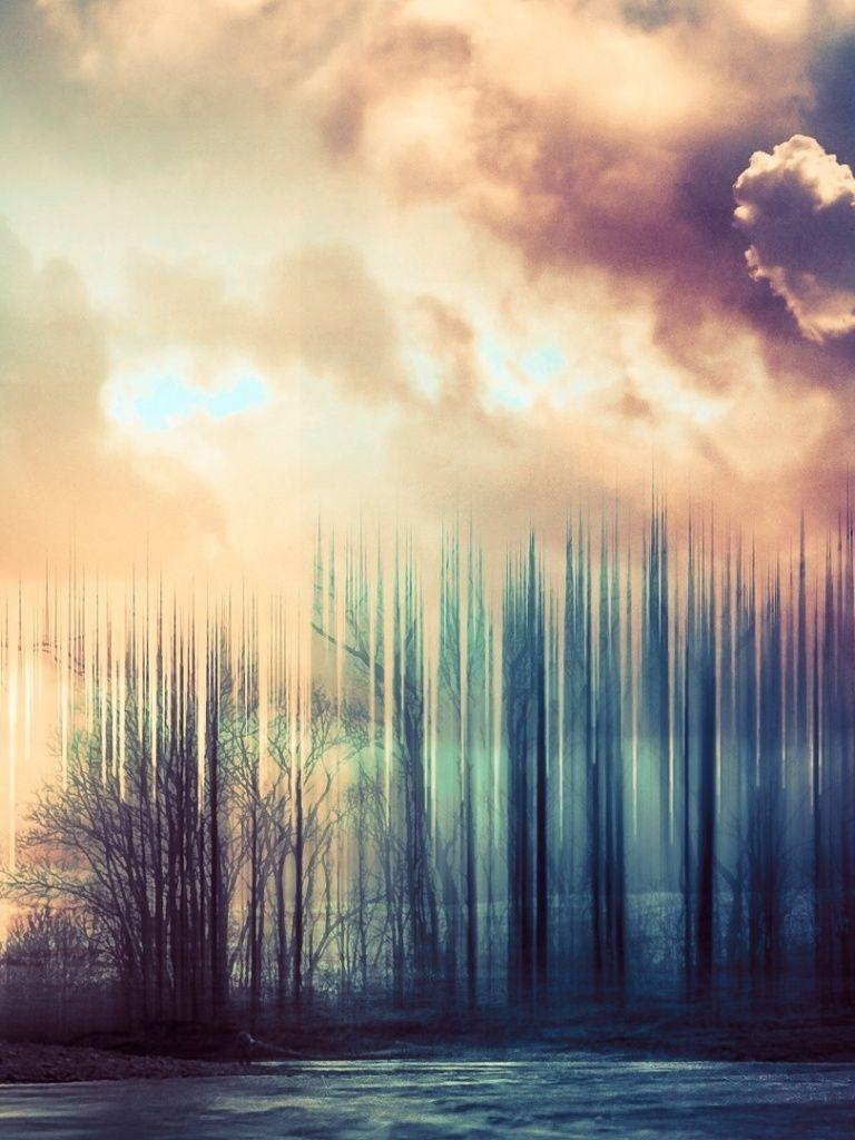 768x1024 Digital Forest & Cloudy Heart iPad wallpaper