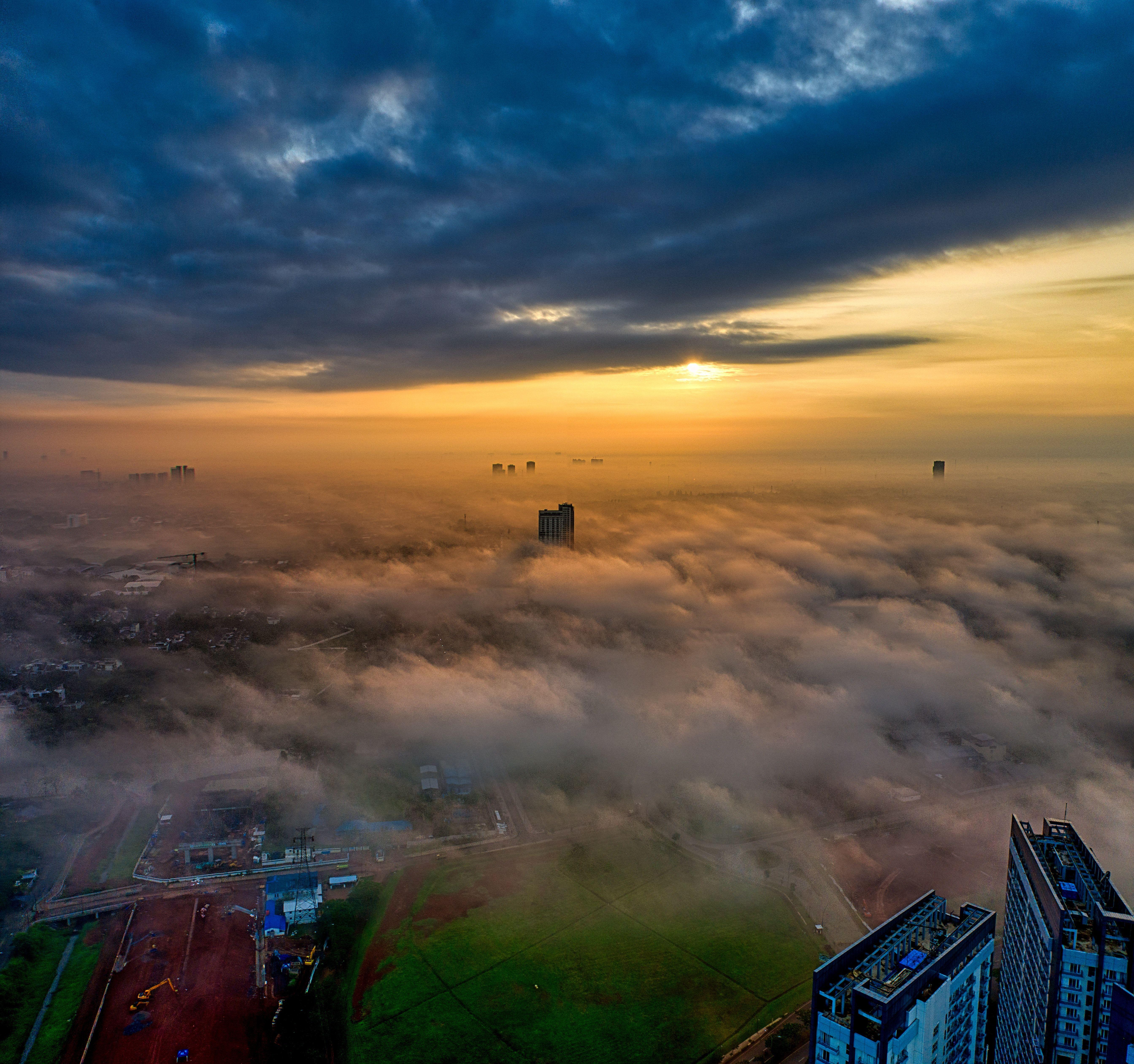 5375x5043 Blue and White Building Under Cloudy Sky during Sunset · Free