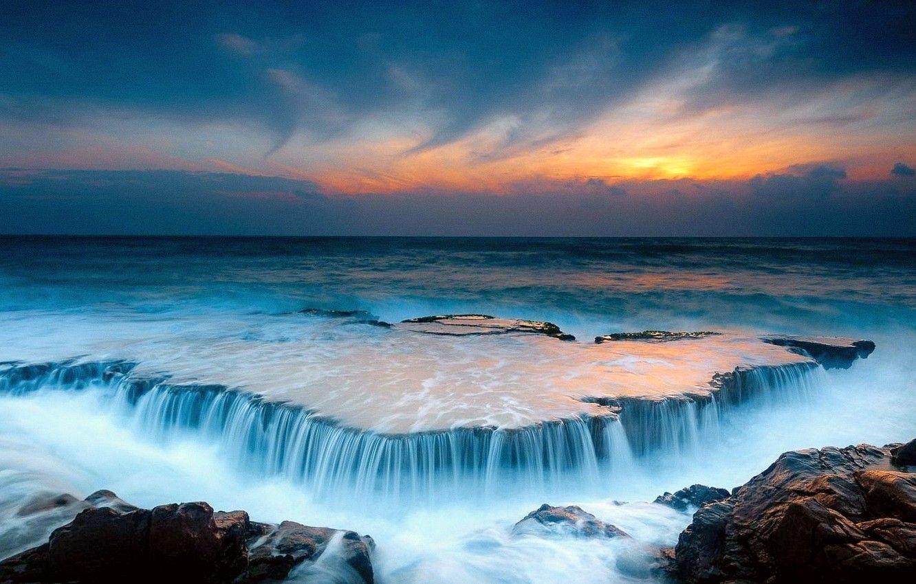 1332x850 Wallpaper waves, sea, sunset image for desktop, section пейзажи