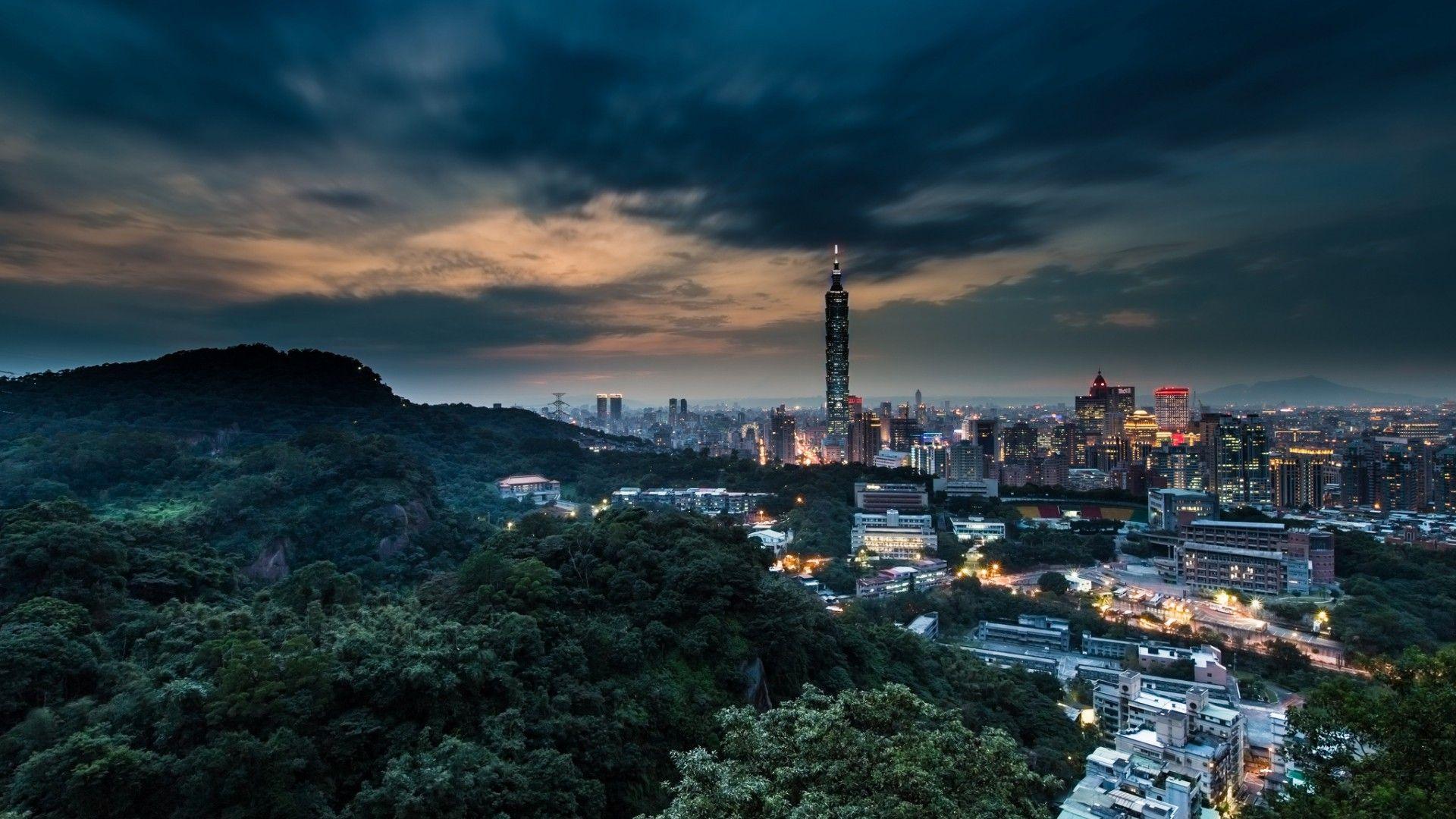 1920x1080 architecture, Cityscape, Evening, Clouds, Sunset, Lights, Taiwan