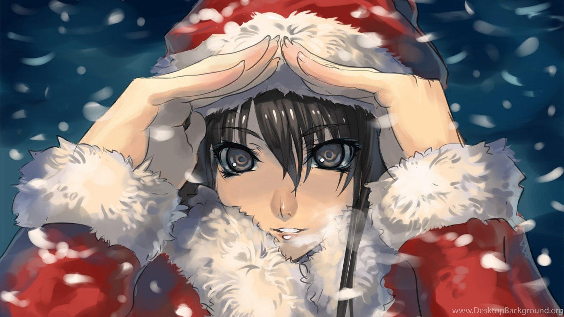 1920x1080 Snow Brown Eyes Anime Christmas Outfits Anime Girls Wallpaper. Desktop Background