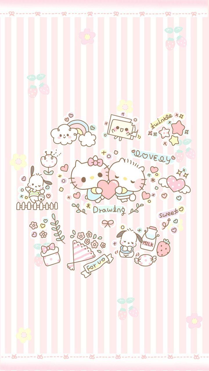 720x1280 art, baby, background, beautiful, beauty, cartoon, couple, cute art, cute baby, drawing, hello kitty, illustration, kawaii, pastel, pink, puppy, sanrio, strawberry, sweets, wallpaper, we heart it, kawaii food, pink background, beautiful art