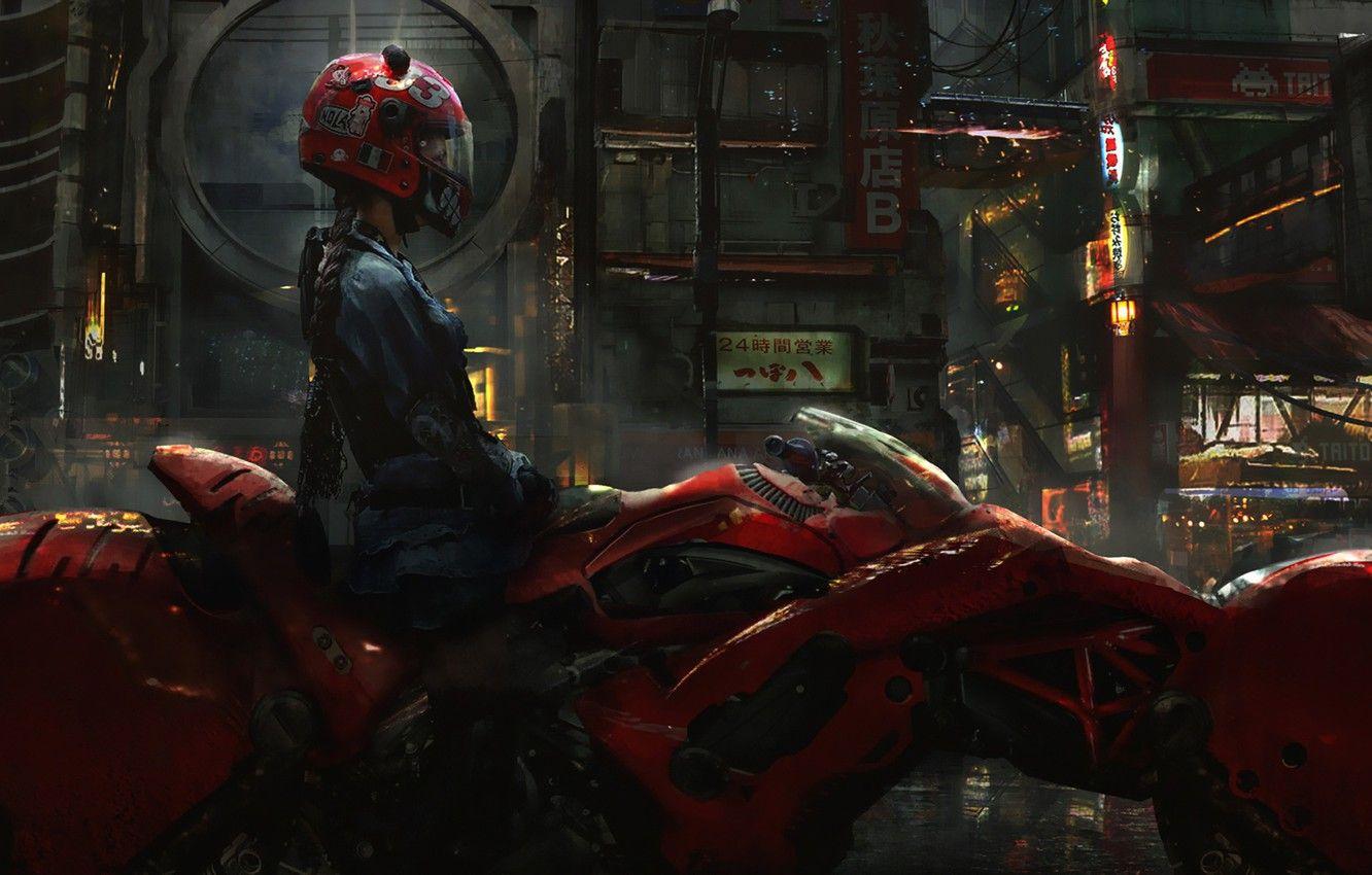 1332x850 Wallpaper Girl, The city, Future, Girl, Bike, Motorcycle, Art, Concept Art, Science Fiction, Biker, Cyberpunk, Eddie Mendoza, by Eddie Mendoza, Biker Girl image for desktop, section фантастика