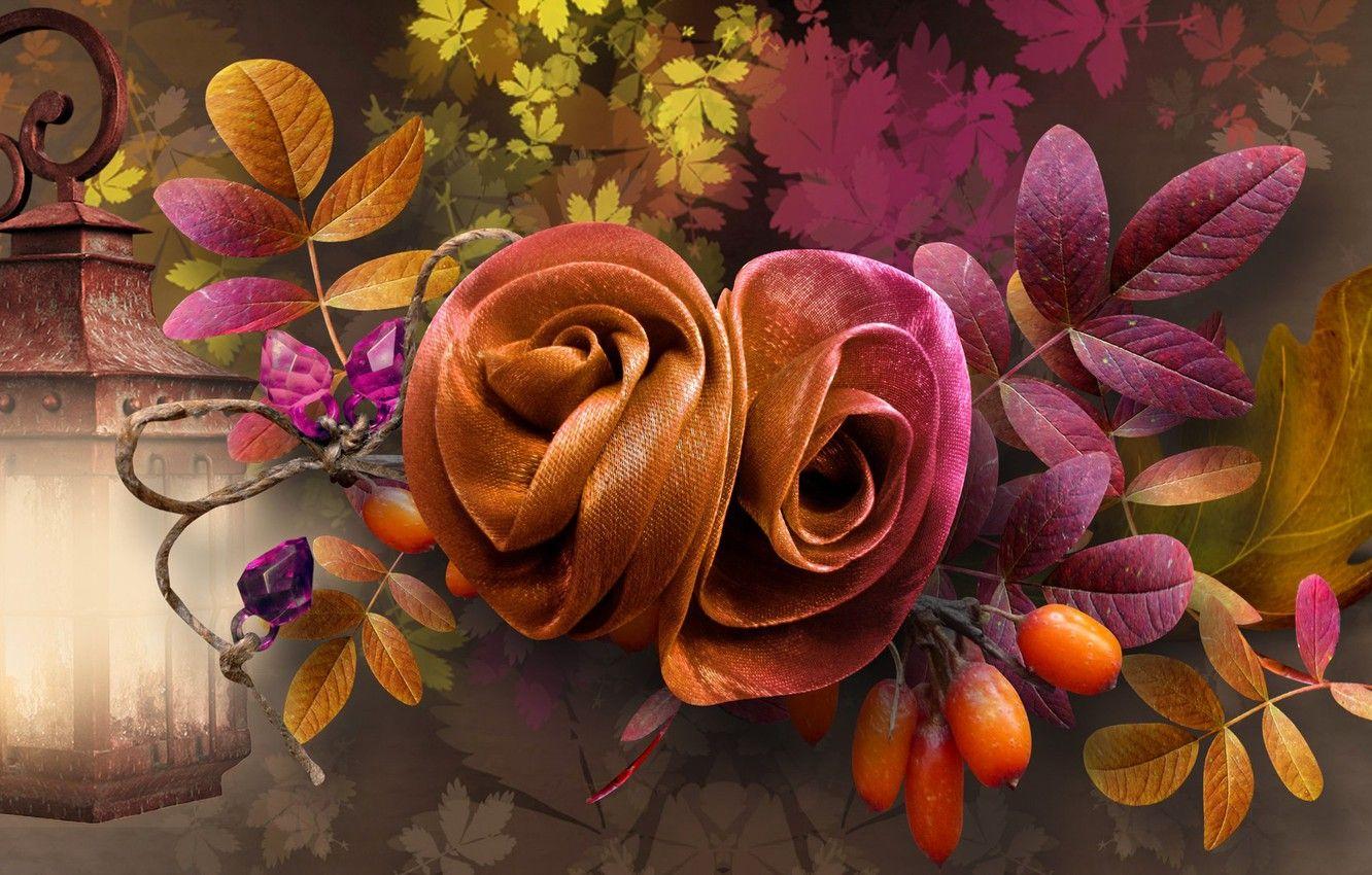 1332x850 Wallpaper autumn, leaves, collage, fruit, lantern, fabric image for desktop, section разное