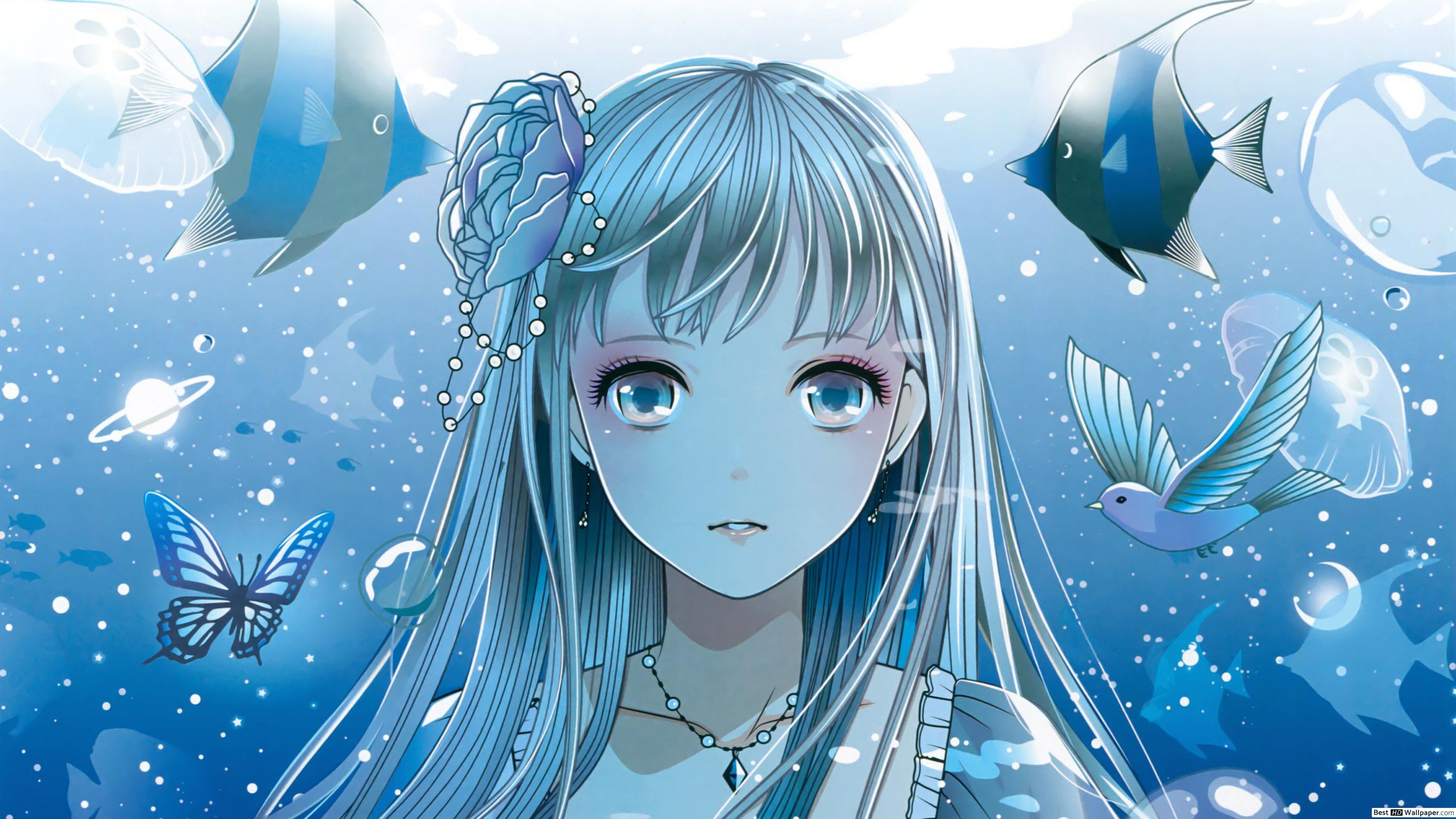 5120x2880 Blue Eyed Anime Girl HD Wallpaper Download