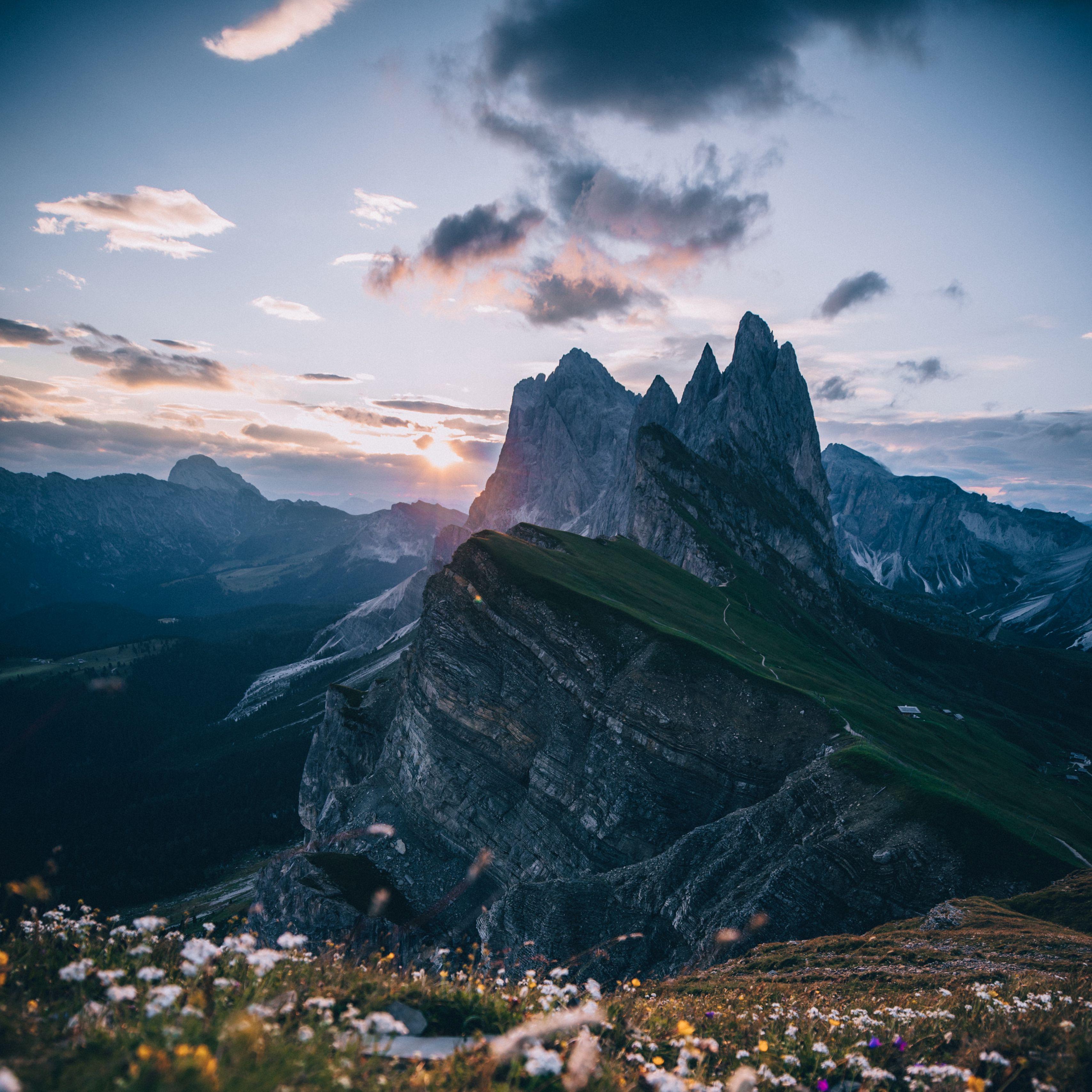 3415x3415 Download wallpaper 3415x3415 mountains, alps, peaks, lawn, sky, landscape ipad pro 12.9 retina for parallax HD background