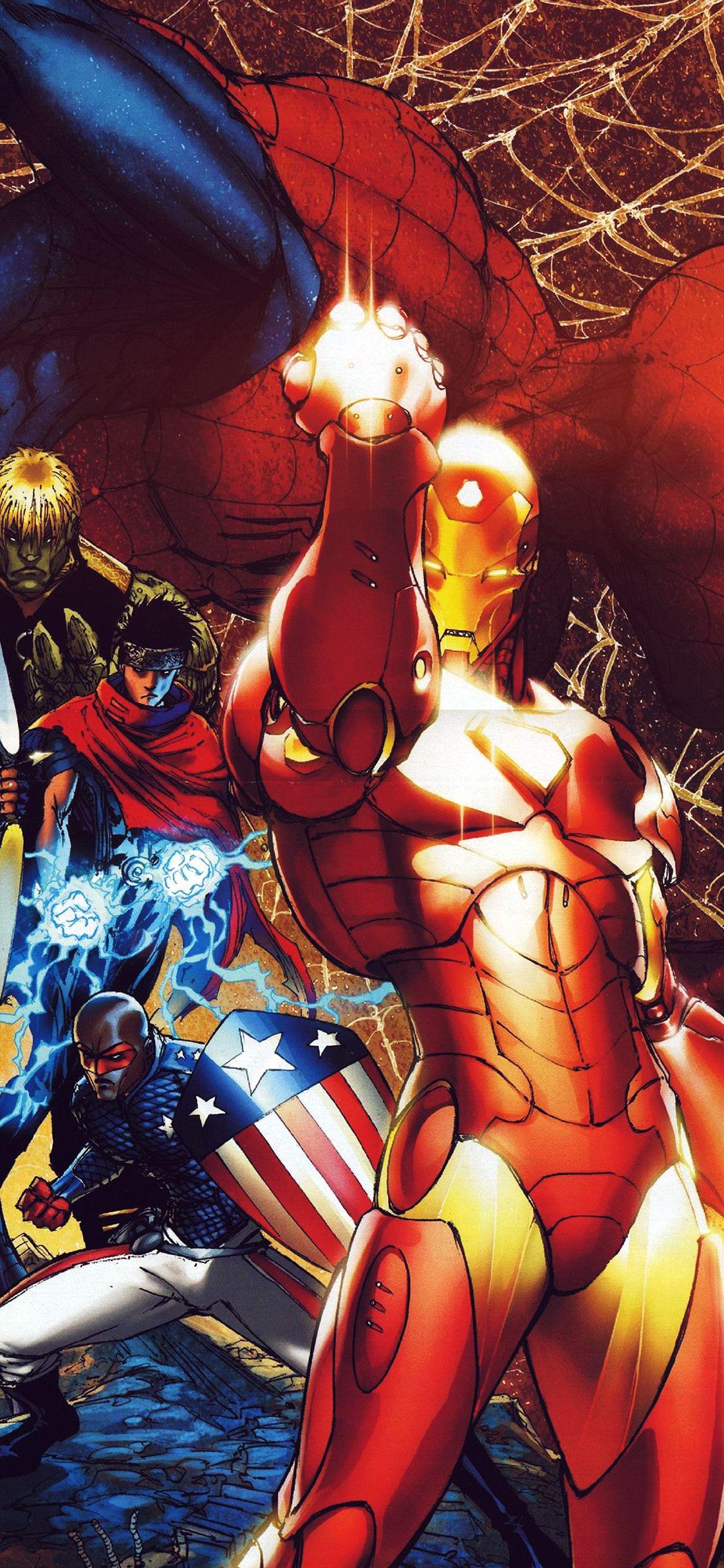 1125x2436 Spiderman Ironman Civilwar Art Poster Illustration Flare Wallpaper