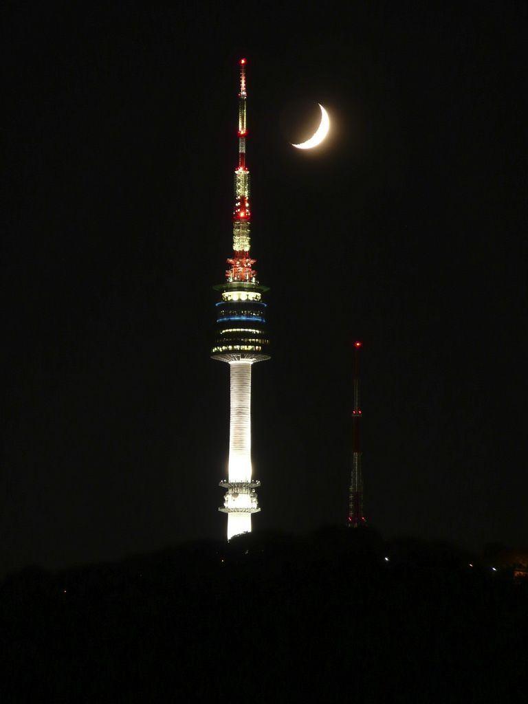 768x1024 Seoul Tower with the Moon, Korea. South korea seoul, Namsan tower, South korea photography