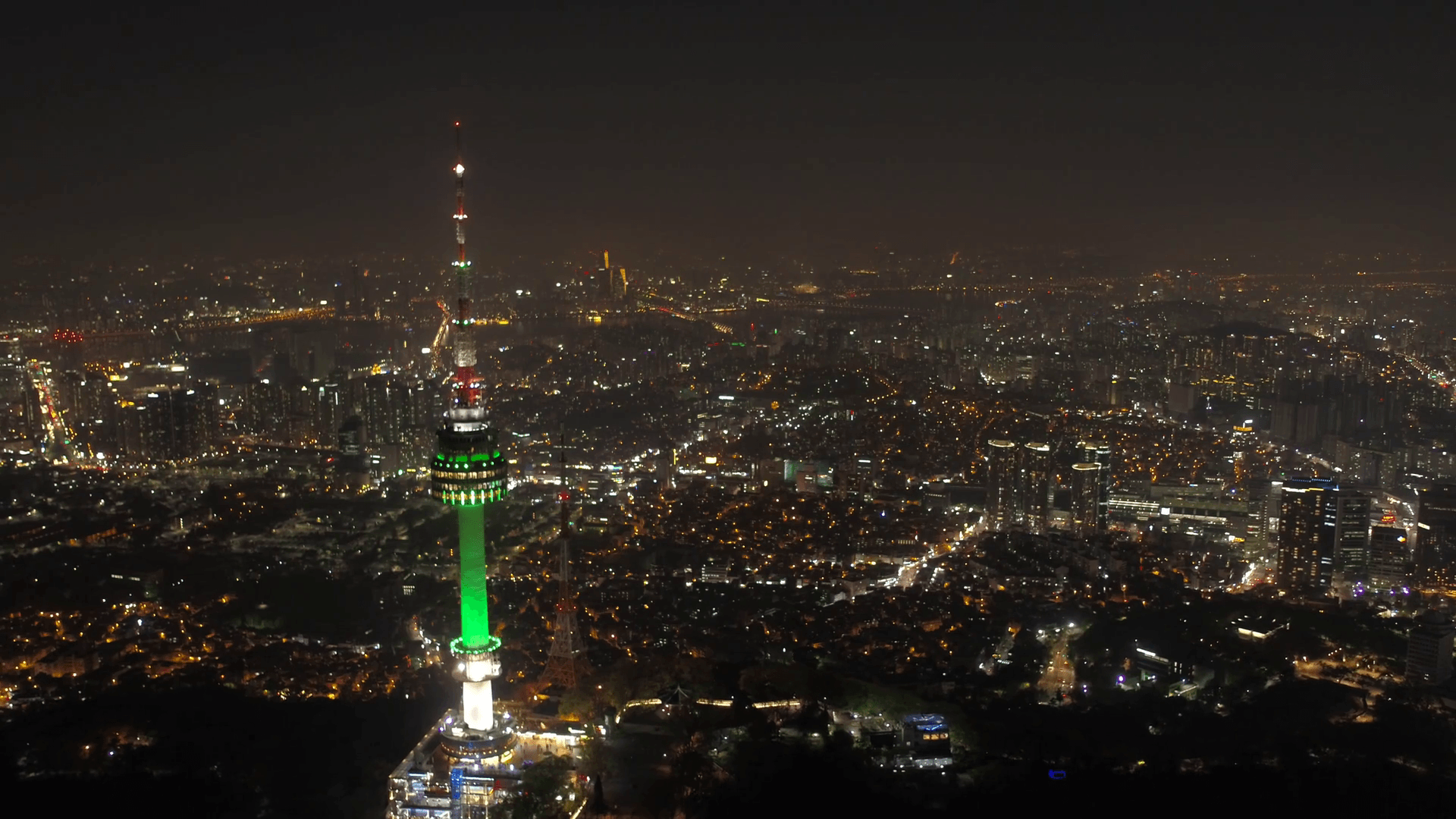 1920x1080 Aerial Korea Seoul April 2017 Seoul Tower Night Stock Video Footage