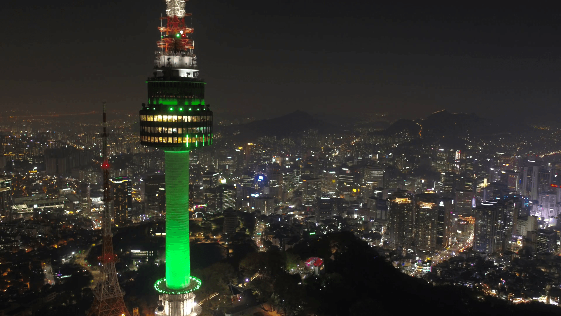 1920x1080 Aerial Korea Seoul April 2017 Seoul Tower Night Stock Video Footage