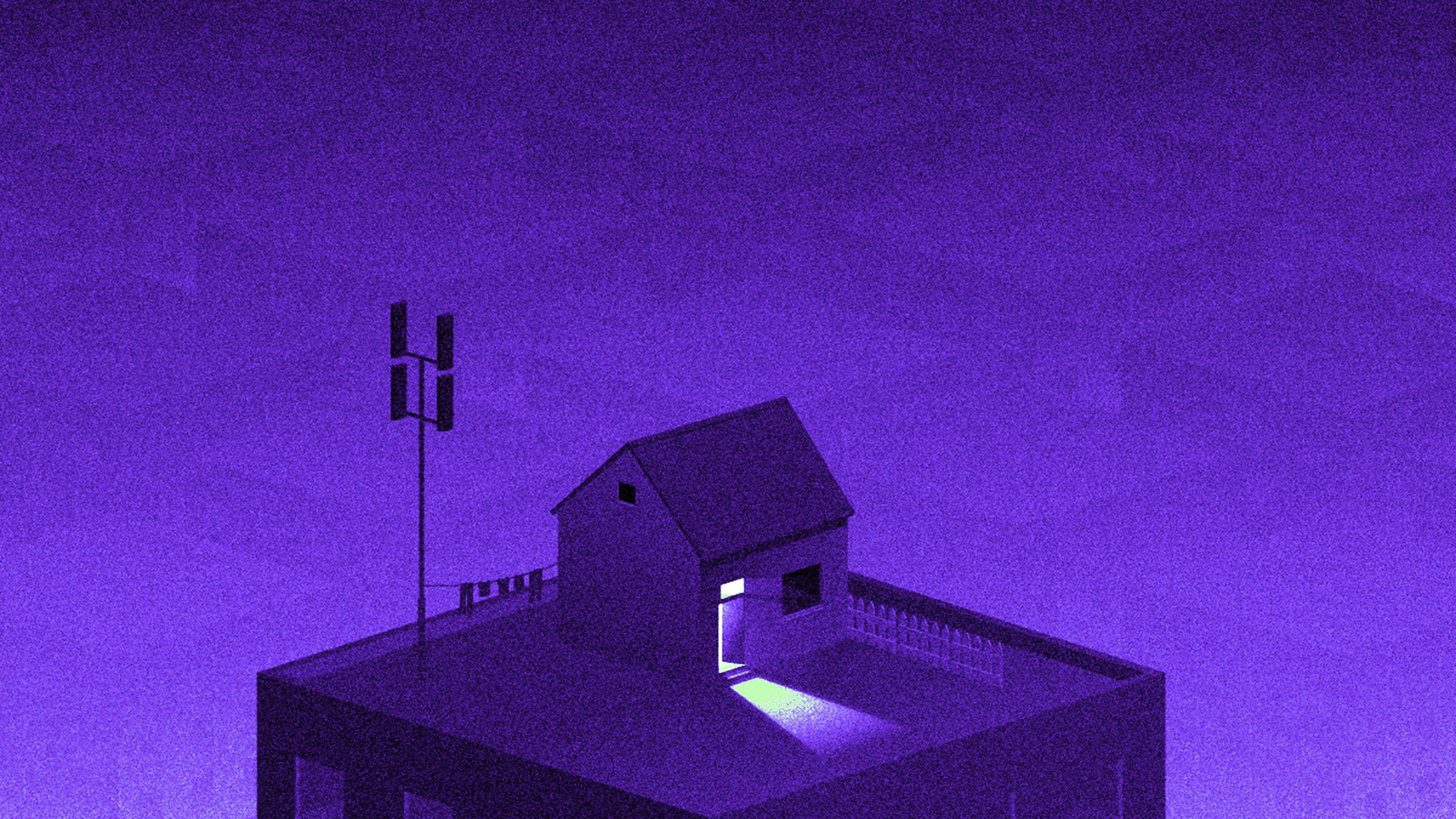 3840x2160 Illust Purple City Home Dot Art Wallpaper