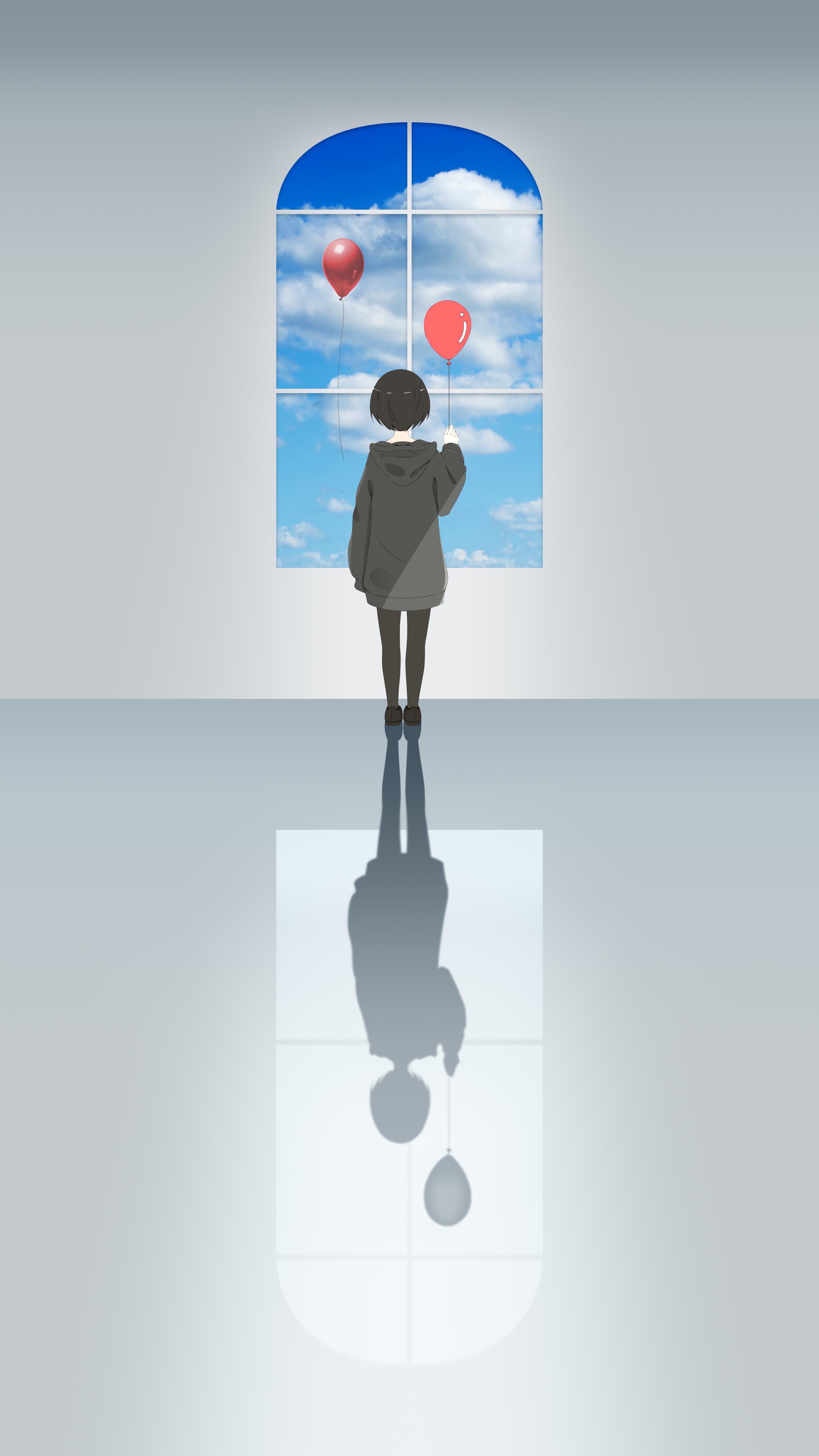 3750x6667 Anime, light, girl, minimal Wallpaper