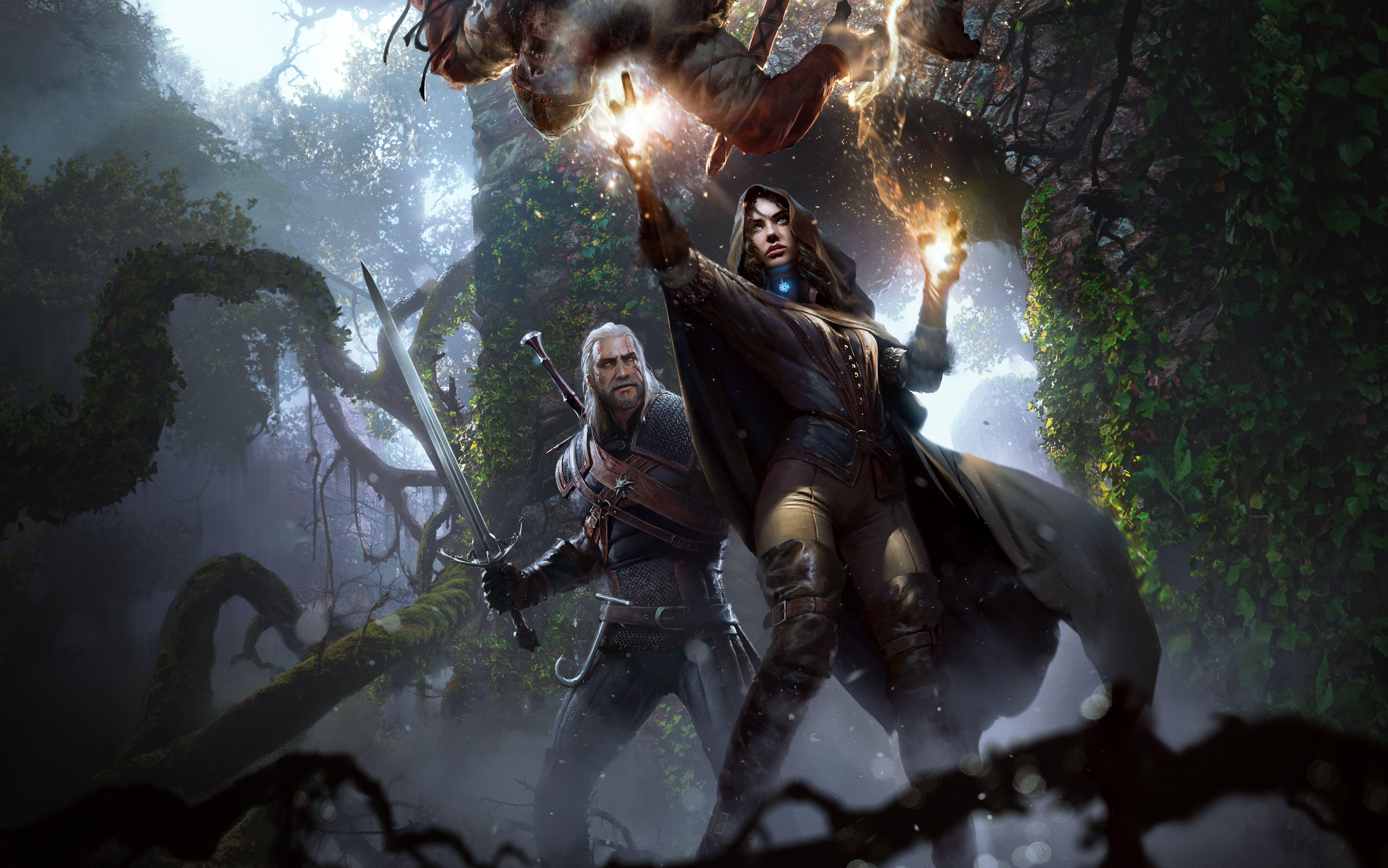 7133x4463 Hình nền The Witcher 3: Wild Hunt, Yennefer, Geralt, 5K, Trò chơi
