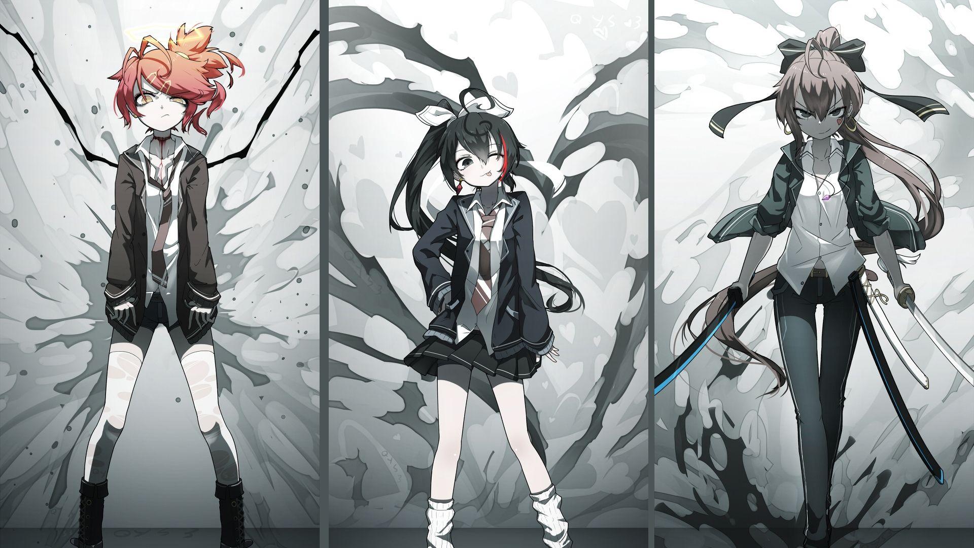 1920x1080 Download 1920x1080 Anime Girls, Fighters, Swords, School Uniform Wallpaper for Widescreen