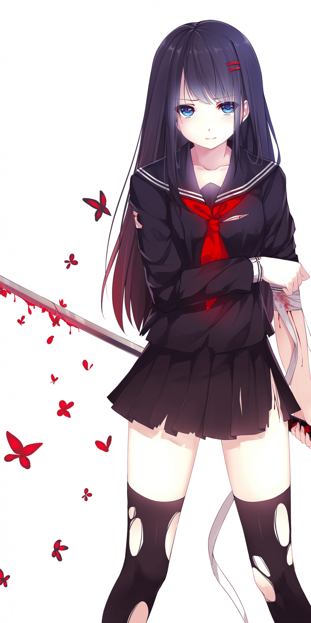 1080x2160 Download 1080x2160 Anime Girl, Katana, Fighter, School Uniform, Bandages Wallpaper for Huawei Mate 10