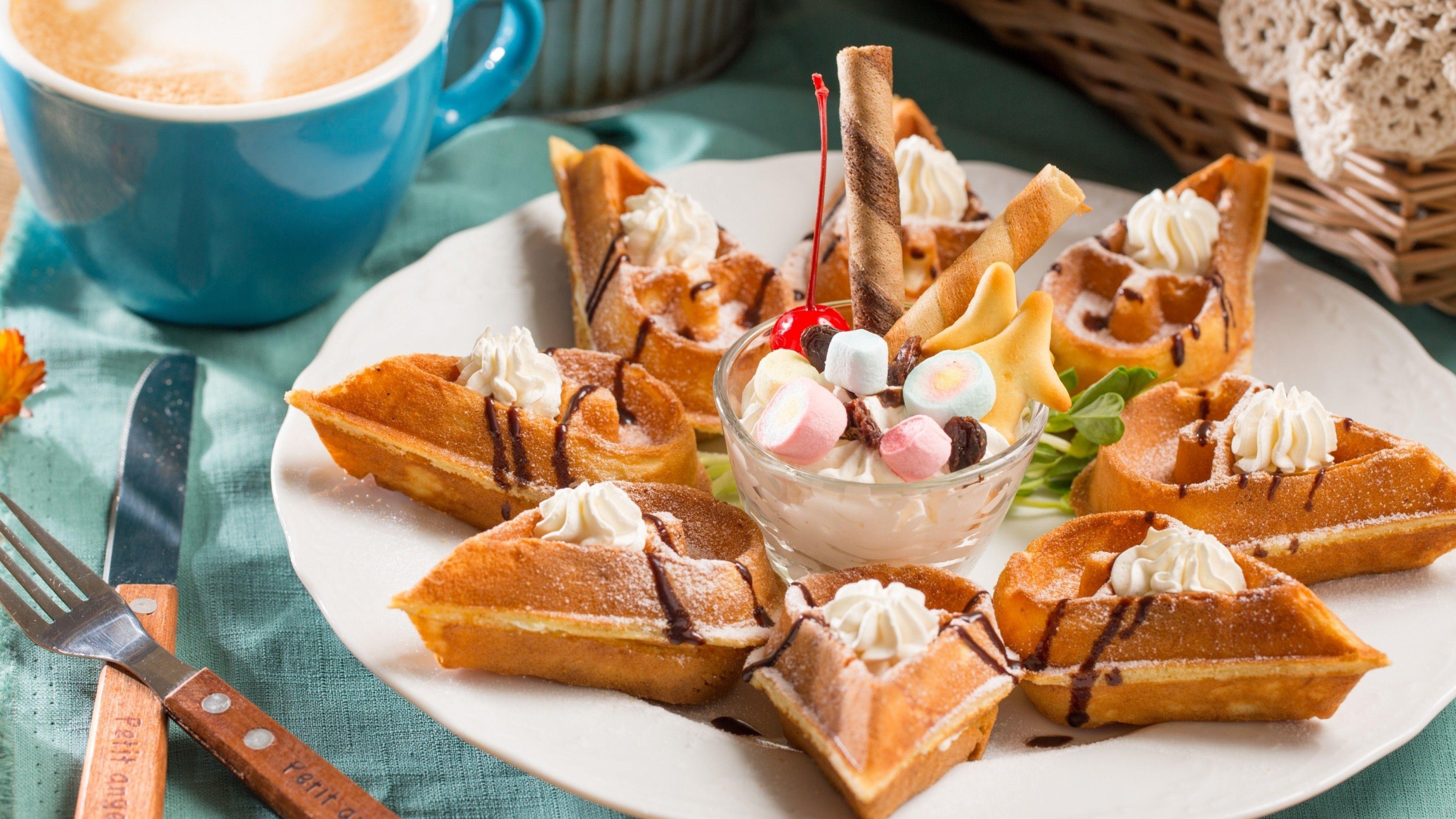 3840x2160 Download 3840x2160 Waffle, Ice Cream, Coffee, Dessert Wallpaper for UHD TV