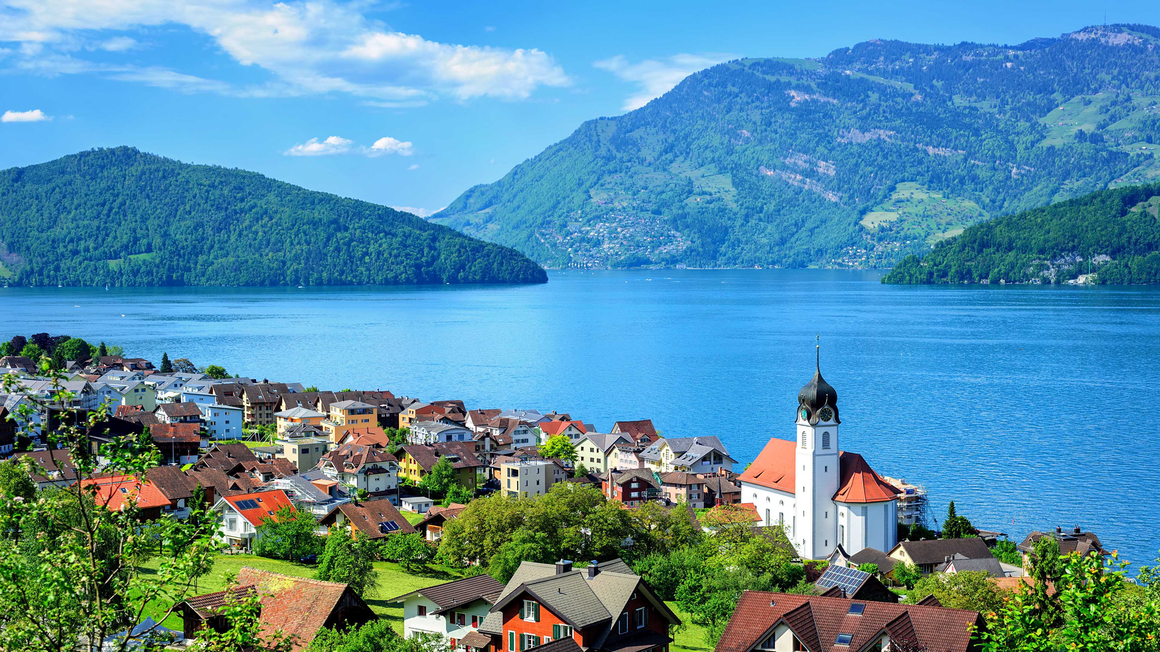 3840x2160 Lakescape Of Lake Lucerne Gersau Lake In Switzerland 4k Uhd Free Desktop Wallpaper 3840x2160 :